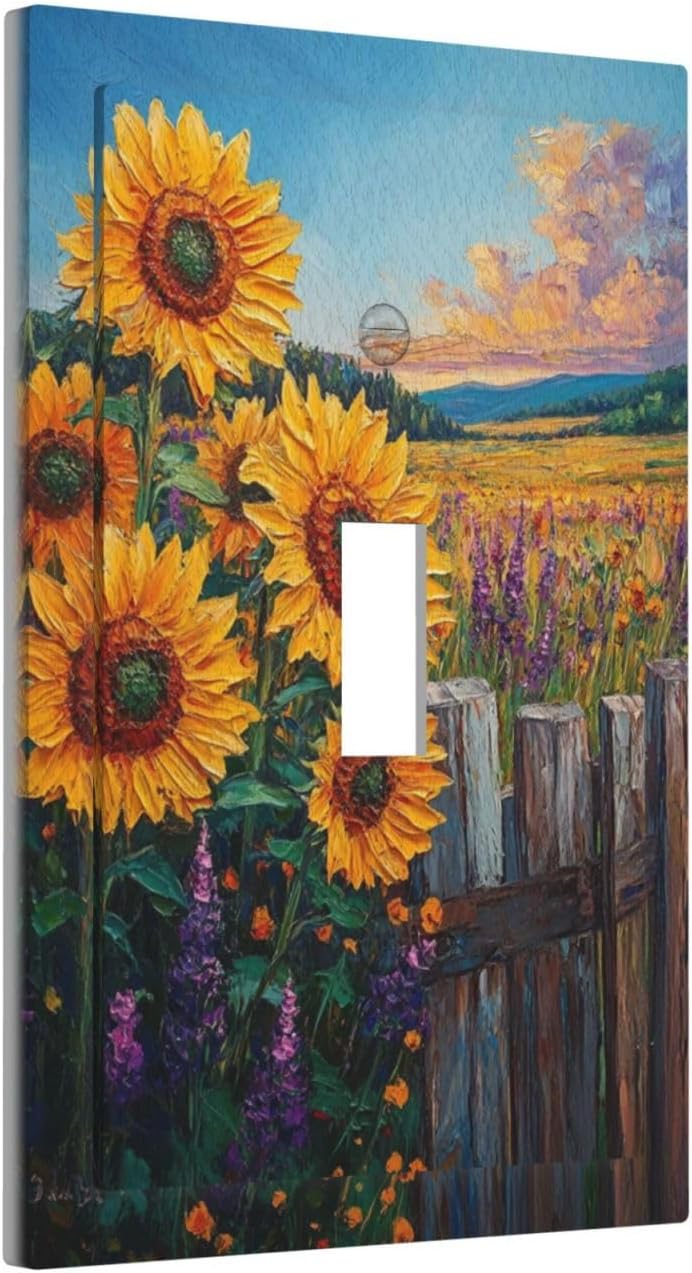 Decorative Light Switch Cover Plate Rustic Wilderness Sunflower Lavender Muzha Oil Painting 1 Gang Wall Plate Oversized Single Toggle Wall Cover Plate Switchplate Faceplate
