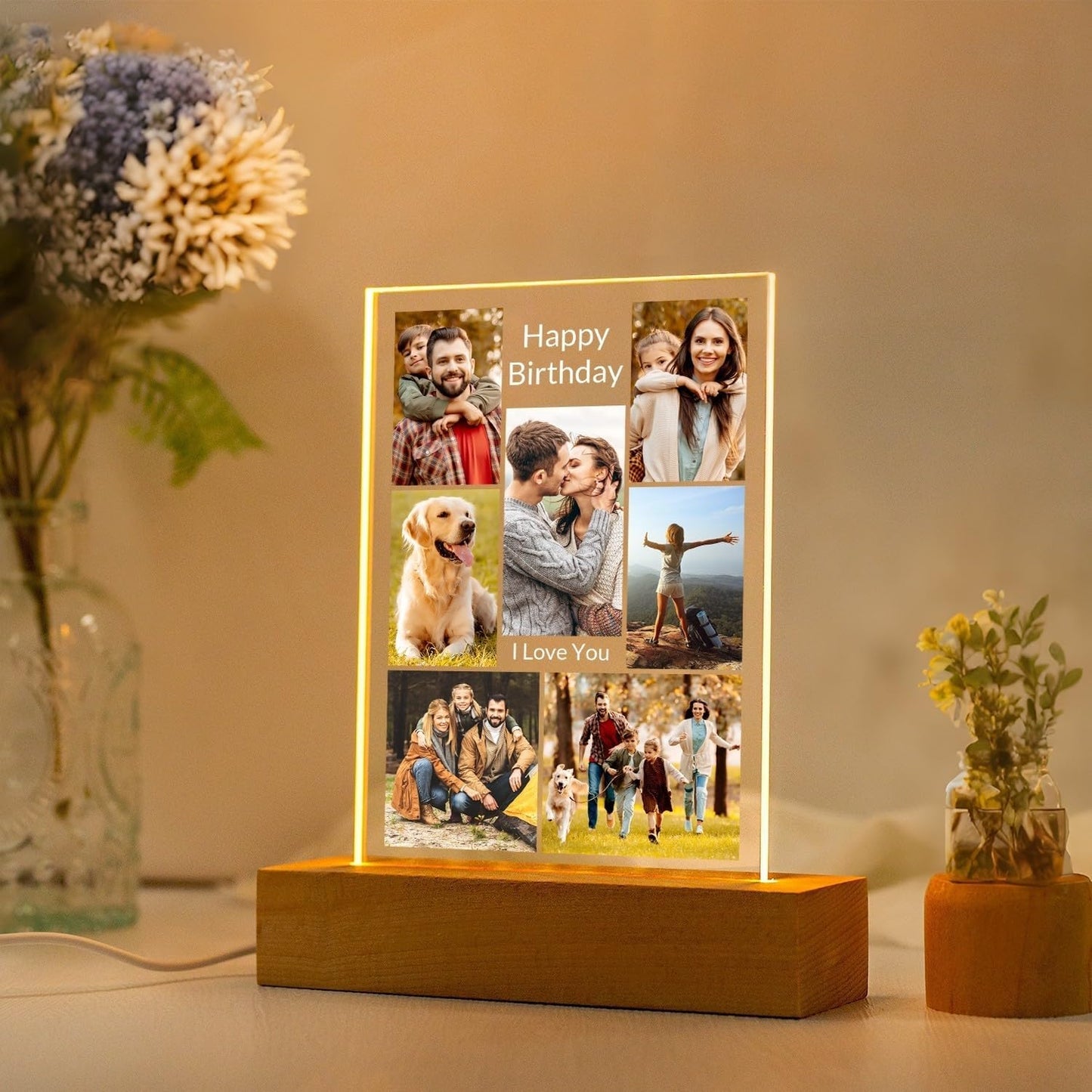 Custom Picture Frames with Photo, Custom Photo Frames with Night Light, Customized Picture Frame, Personalized Valentines Day Gifts for Women Men Her Him Mom Dad Family