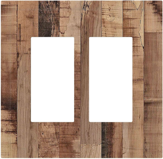 Decorative Outlet Covers Rustic Brown Wood Grain 2 Gang Double GFCI Rocker Electrical Wall Panels Light Switch Cover Plate for Farmhouse Kitchen Decor