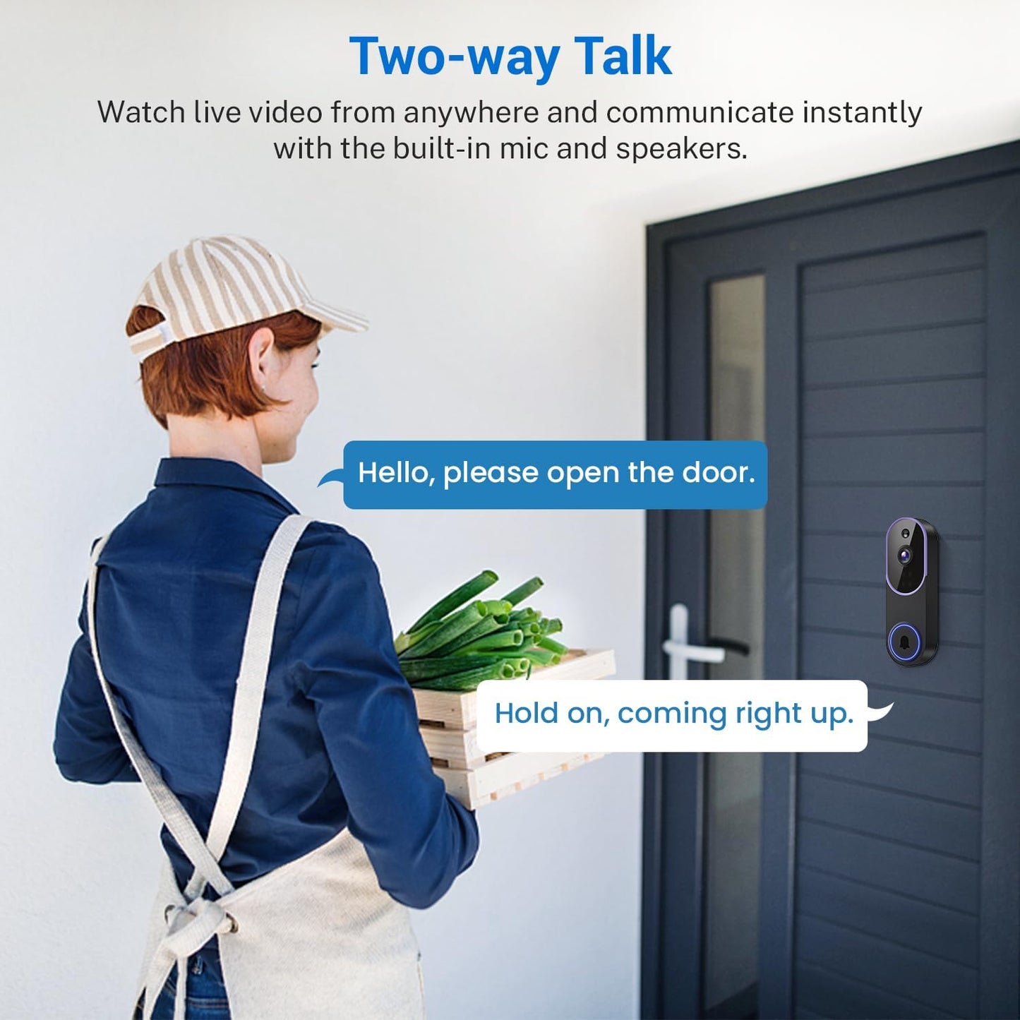 1080p Smart Video Doorbell Camera Wireless, Doorbell Receiver Included, Live View, AI Human Detection, Night Vision, Cloud Storage, 2.4G WiFi, Battery Powered, Indoor Outdoor Surveillance