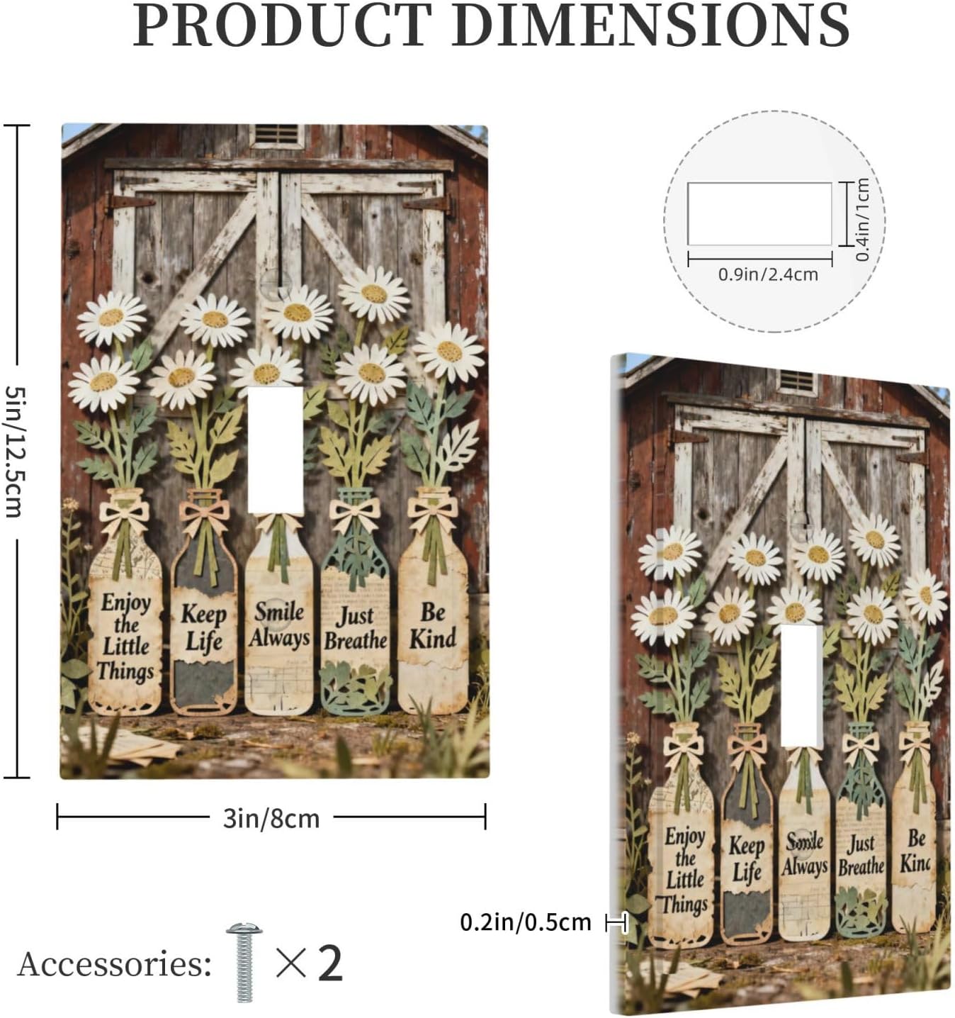 Rustic Daisy Barn Door Flowers 1 Gang Single Toggle Decorative Light Switch Covers Electrical Faceplate Switch Plates for Bathroom Kitchen Home