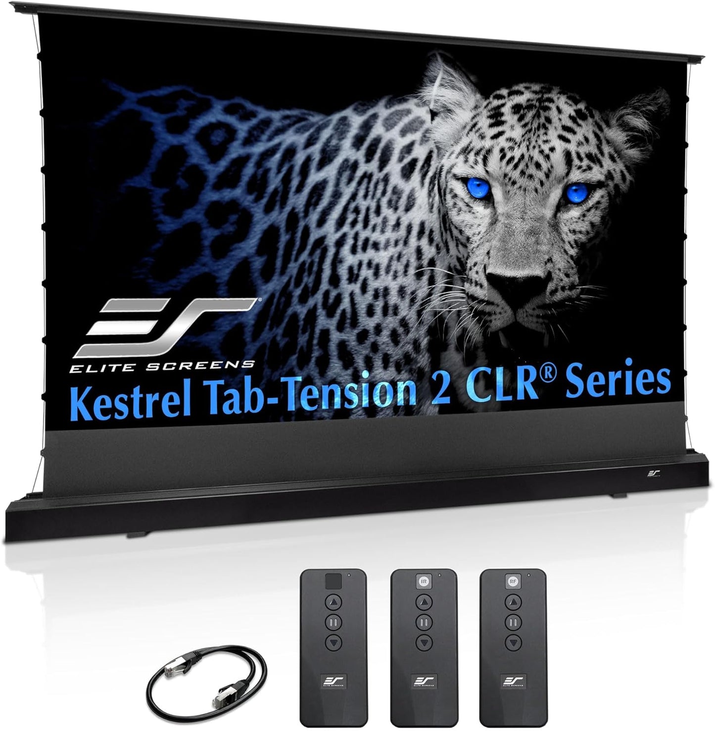 Elite Screens Kestrel Tab-Tension CLR, 121 inch 16:9, Ultra-Short Throw Ceiling Ambient Light Rejecting ALR Electric UST Floor-Rising Projection Motorized Front Projector Screen, FTE121UH3-CLR, Black