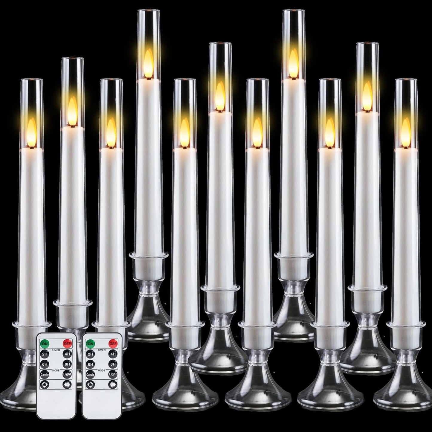 Comenzar 12PC Flameless Taper Candles - LED Candles, Flickering Design with Base, Perfect for Home, Windows，Decoration，Weddings, Parties (White)