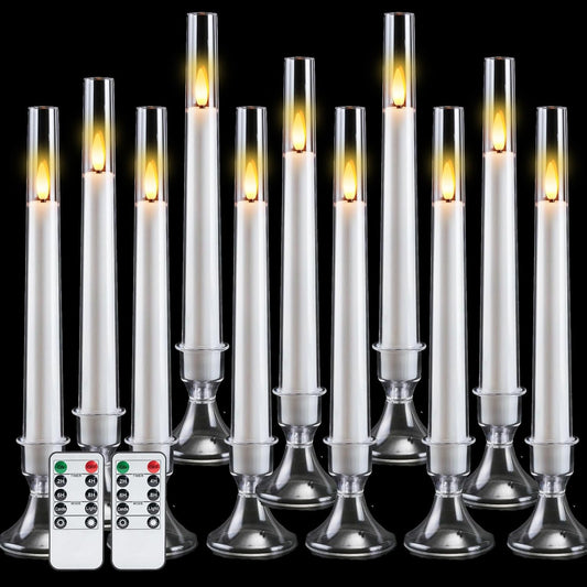 Comenzar 12PC Flameless Taper Candles - LED Candles, Flickering Design with Base, Perfect for Home, Windows，Decoration，Weddings, Parties (White)