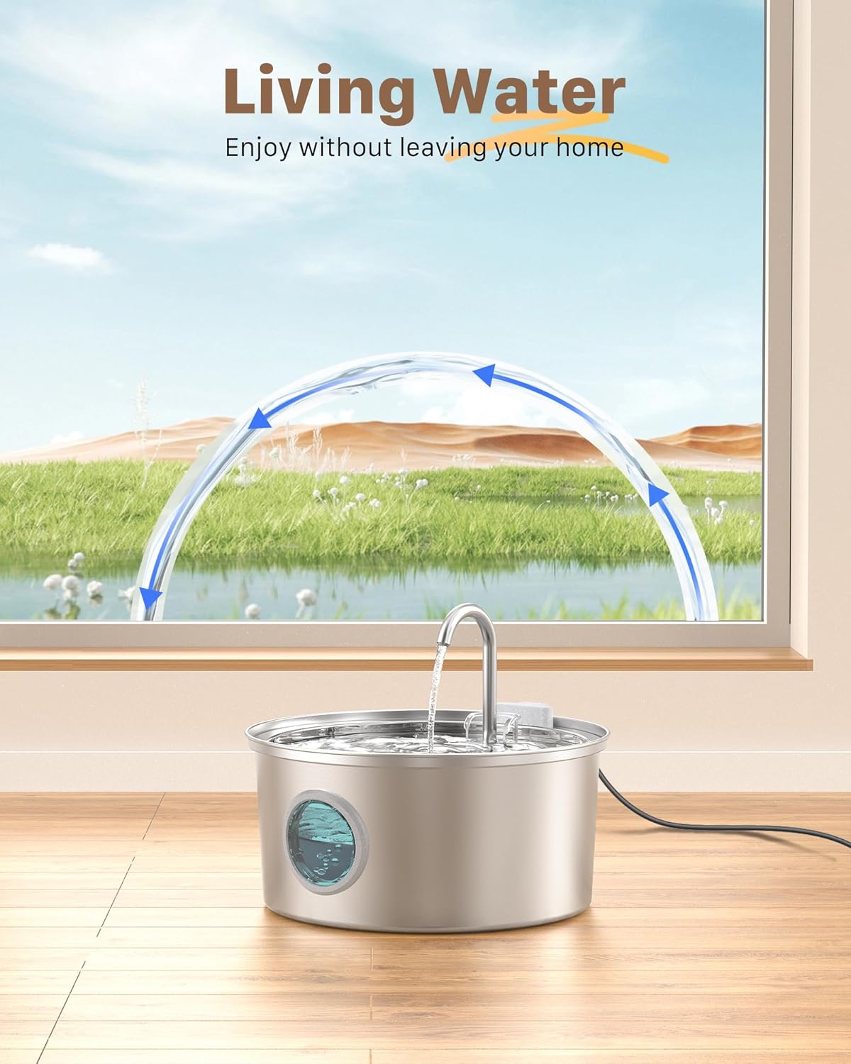 Cat Fountains for Drinking Stainless Steel: 108oz/3.2L Cat Water Fountain Led Light - Running Pet Water Fountain Filtered - GIOTOHUN Faucet Like Pet Water Fountains for Cats Indoor with 9 Filters
