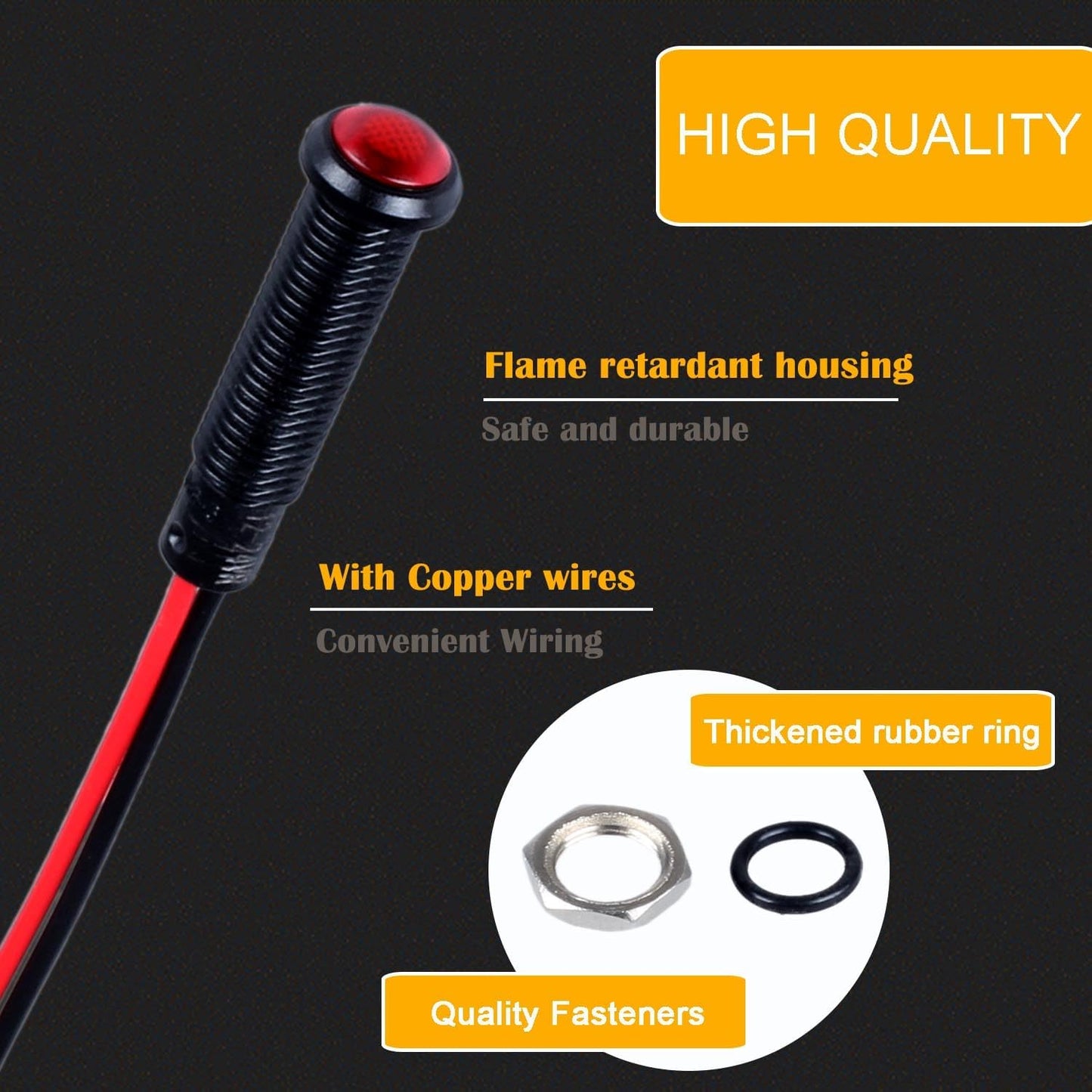 5pcs 6mm LED Indicator Light Plastic Black Signal Dot Lamp 110-220V AC 1/4" Mounting Hole Size with 15cm/5.9in. Wire (Red LED)