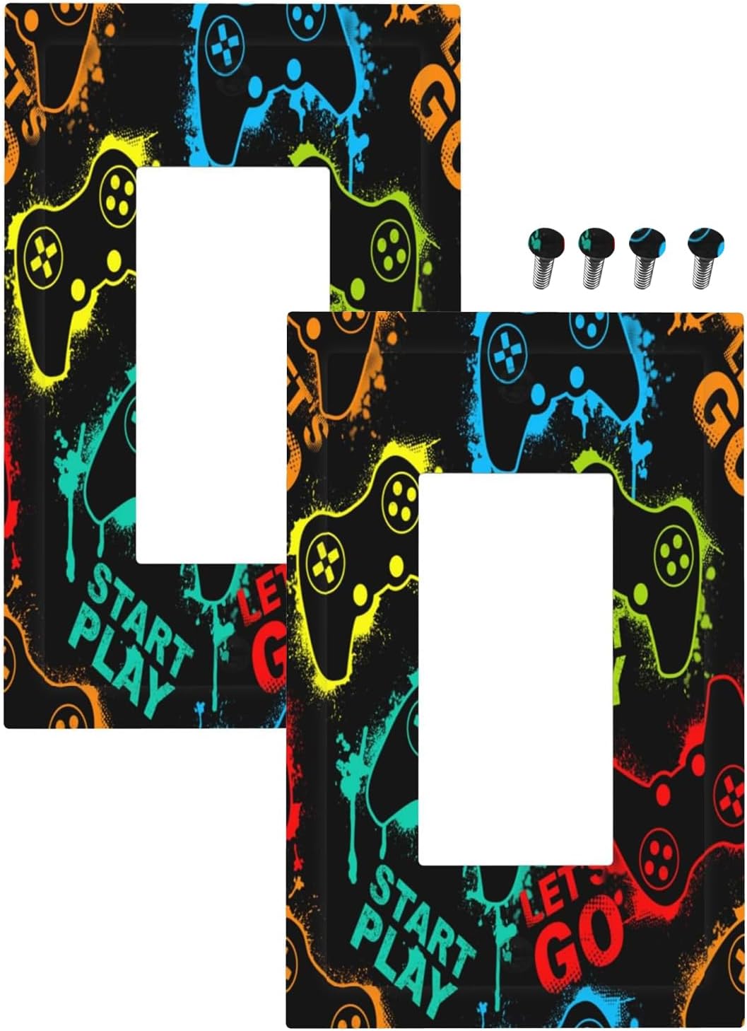 Decorative Outlet Covers Gamepad Theme Graffiti 1 Gang Rocker Light Switch Cover Plate Single Decora Light Switch Covers Wall Plate Faceplate for Game Room Bedroom Decor （2 Pack）