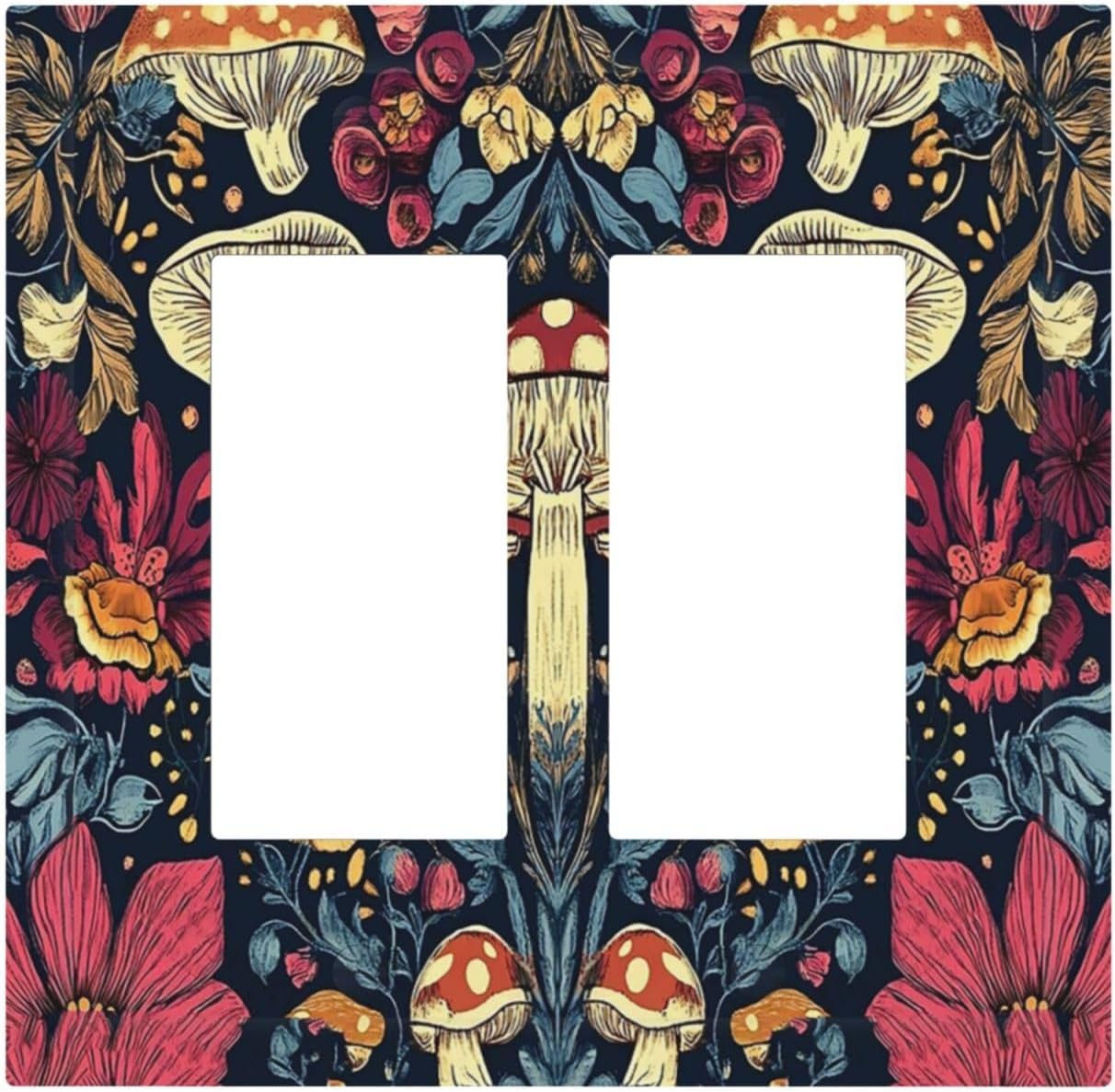 Decorative Outlet Covers Coloful Red Yellow Orange Magical Mushroom Forest 2 Gang Double Rocker Light Switch Cover Plate Electrical Switch Plate Cover Decorate GFCI Wall Plate for Bedroom Home Decor