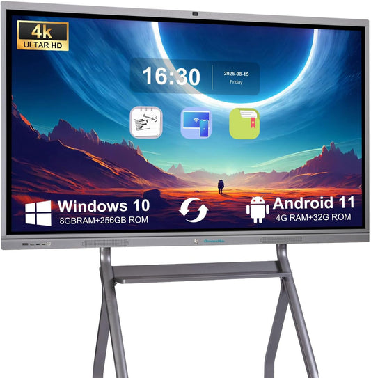 65" Smart Board, Interactive Whiteboard with 20 MP Camera, 4K UHD Touch Screen Digital Smartboard for Classrooms, Business, Office & Conference Rooms (Wall Mount Included)