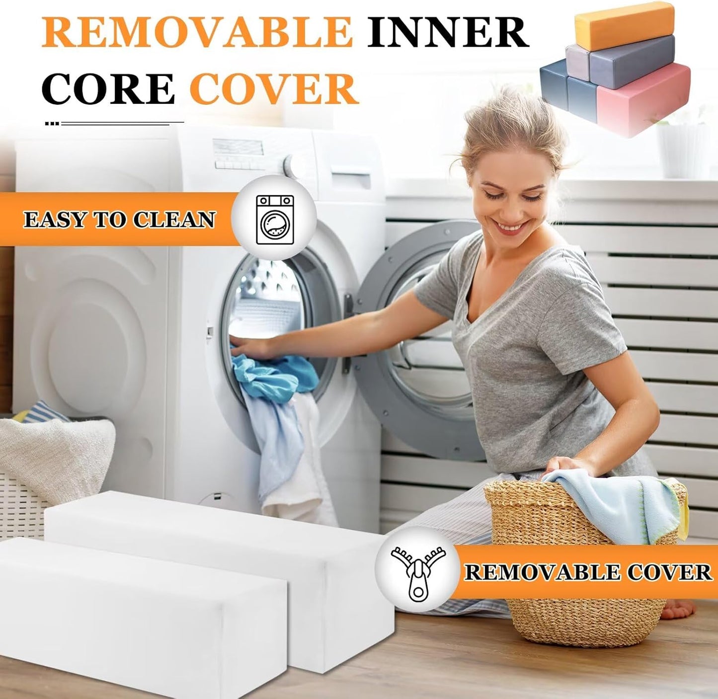 2 Pack Couch Arm Rest Pillow 6''x6''x24'' Faux Leatharie Armrest Cushion, High Density Foam Pillows, Removable & Washable Headboard Elbow Support for Armchair Sofa Bed, Orange