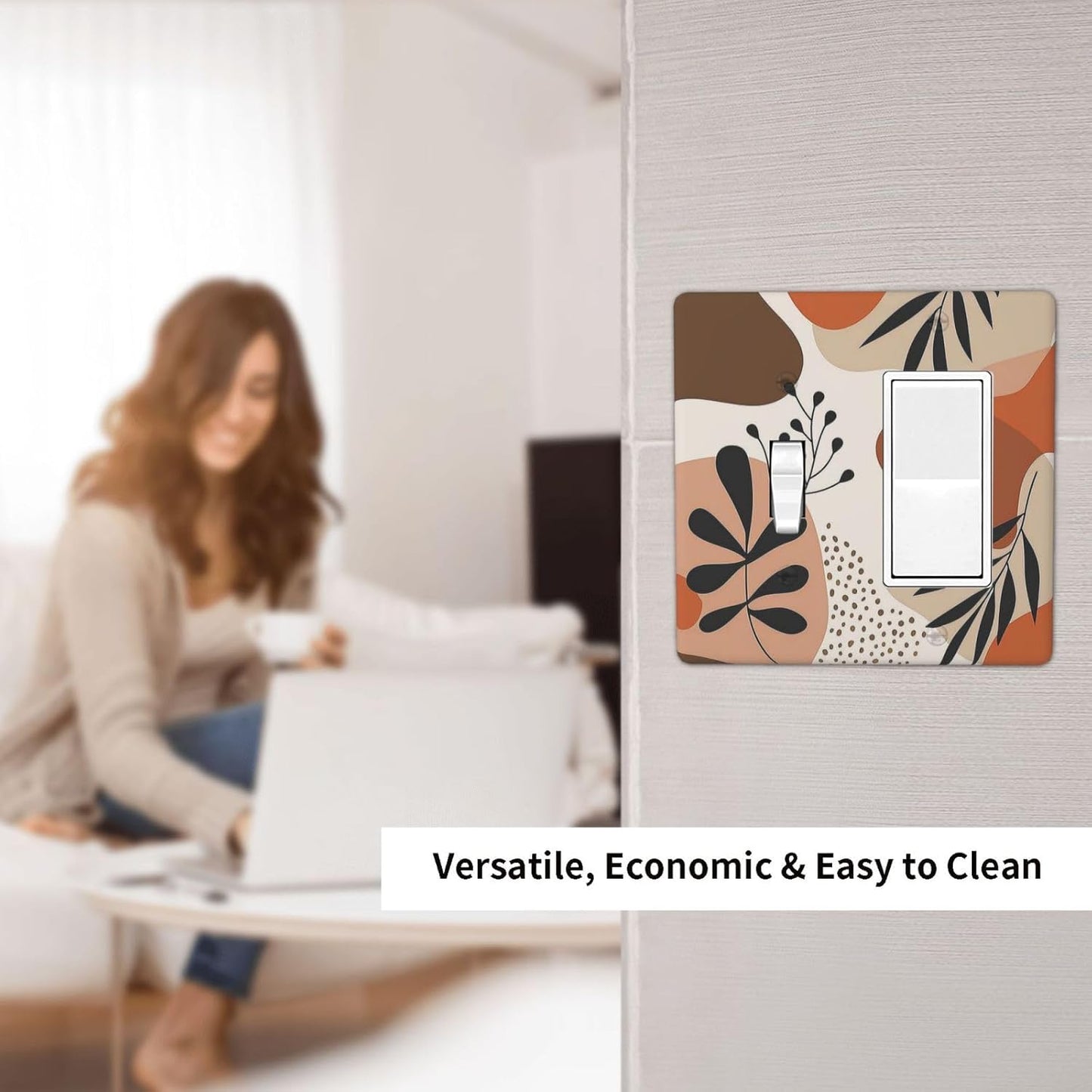 Outlet Covers Boho Botanical Orange Green Beige Minimalist 1 Toggle 1 Rocker Combination Decorative Wall Plate Electrical Switch Plates Light Switch Cover Plate for Bedroom living Room Decor
