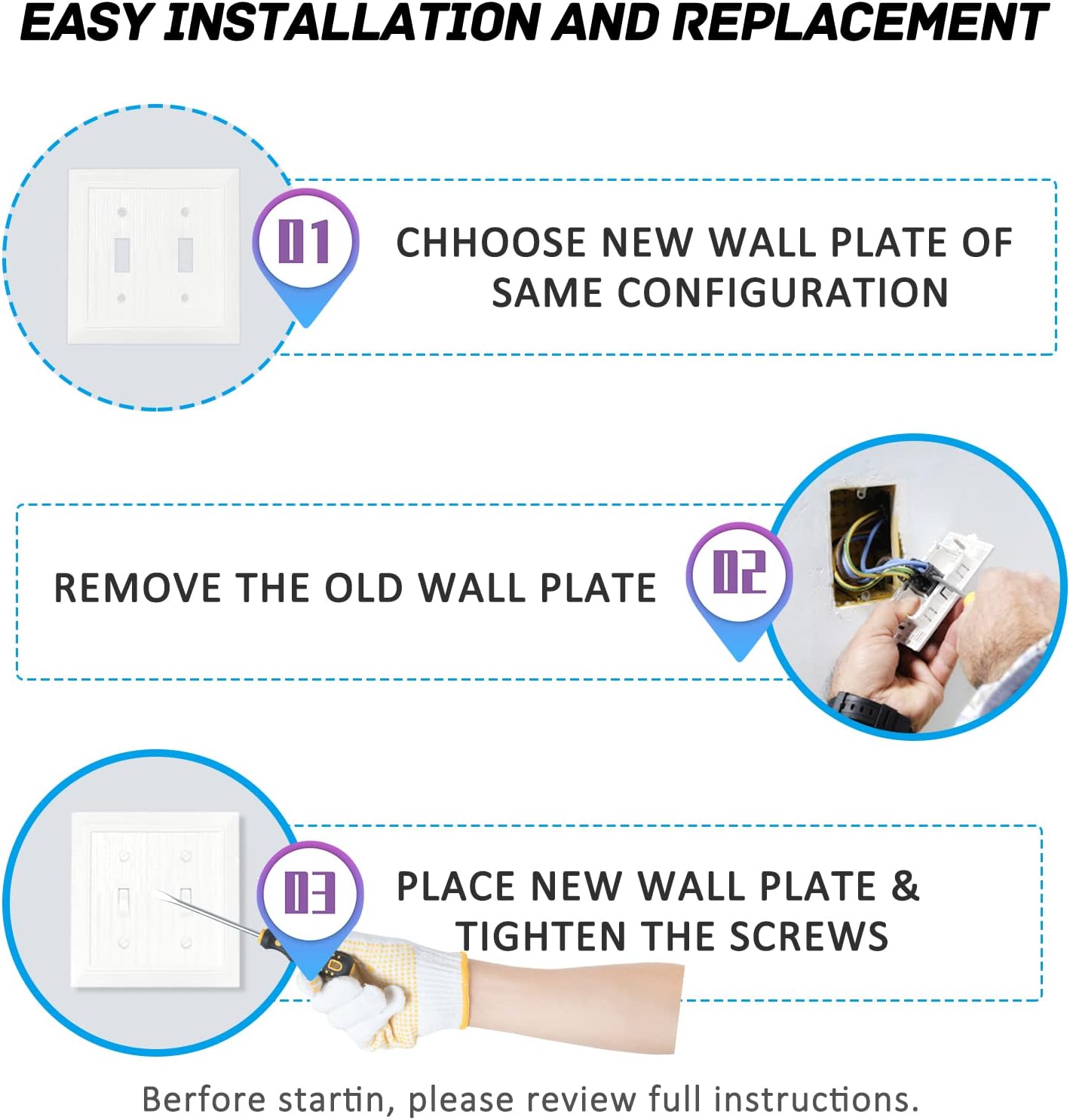 Modern Decorative Wall Plate Retro Wood Grain design Switch Cover Outlet Cover for Light Switch, Smart Switch, Dimmer, GFCI, USB Outlet (10 Pack, Double Toggle)