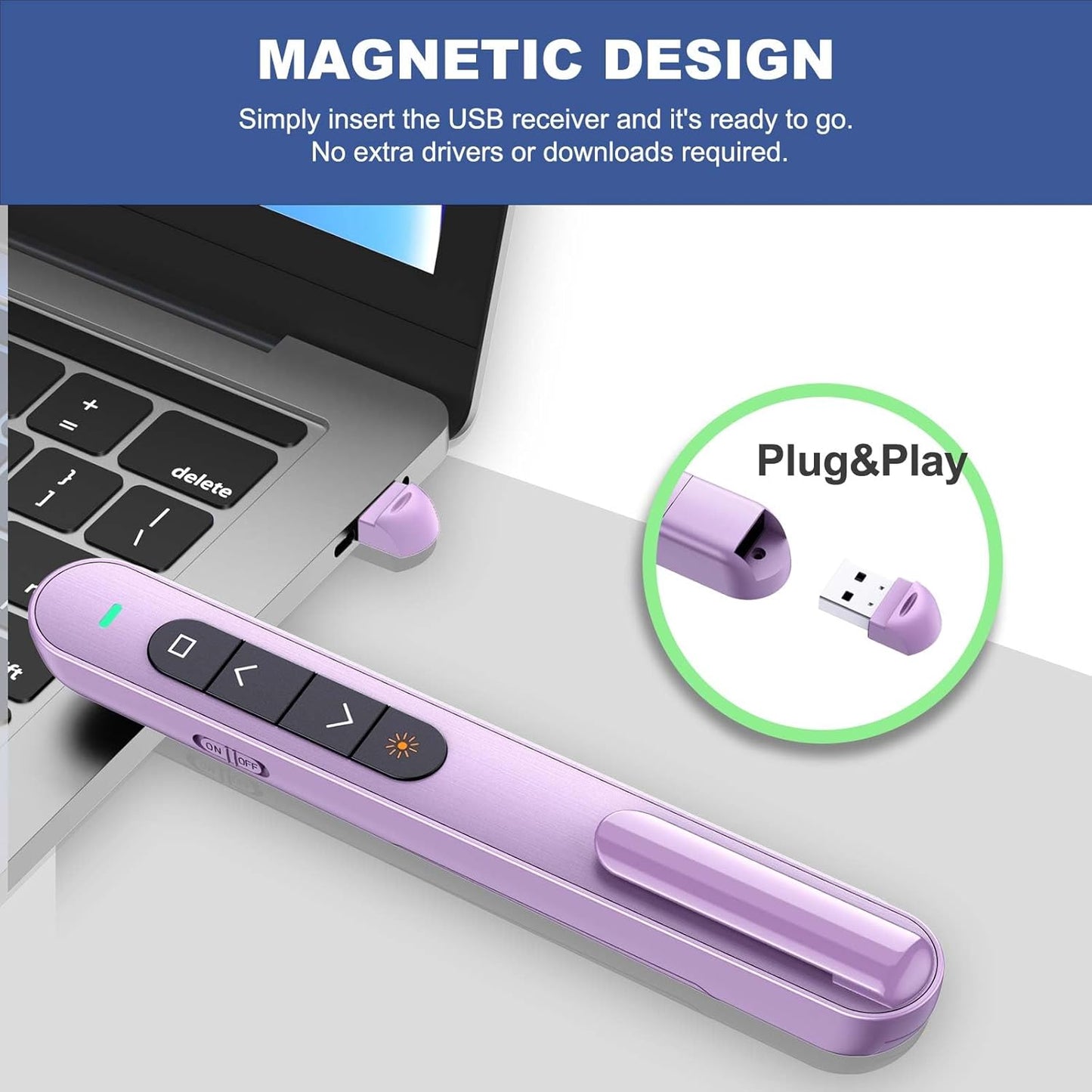 QUI Presentation Clicker for PowerPoint, RF 2.4GHz USB Wireless Presenter Remote with Volume Control, PowerPoint Clicker Slide Advancer for Mac, Windows, Laptop, Keynote