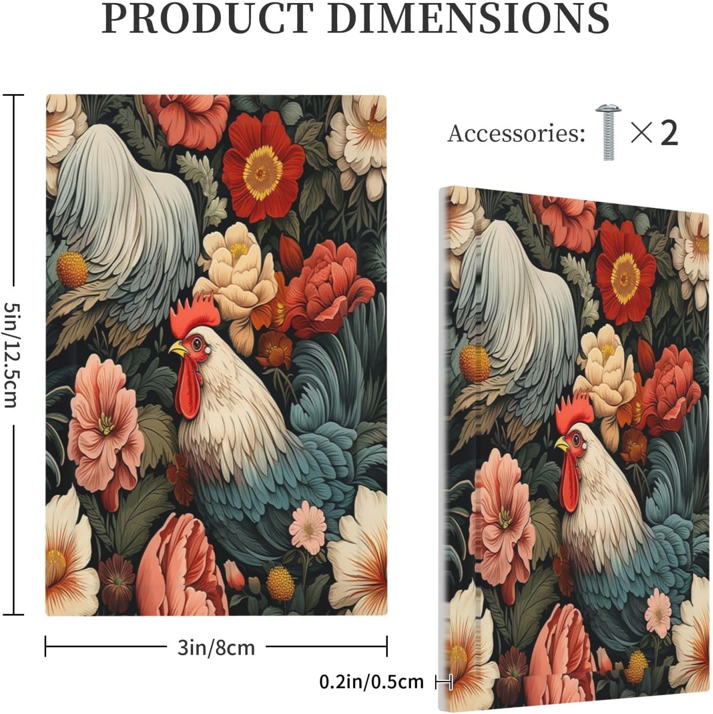 Light Switch Cover Plate Rooster Flowers Red White Chicken Floral 1 Gang No Device Blank Electrical Wall Plates Faceplate Decorative Switch Plate for living Room Farmhouse Decor