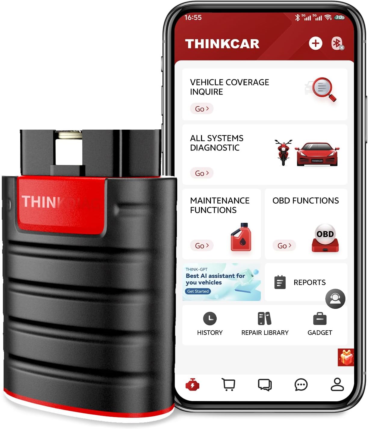 Thinkdiag OBD2 Scanner Bluetooth Full System Bidirectional Diagnostic Scan Tool OE Level Code Reader with 15+ Reset Service FCA AutoAuth All Software 1 Year Update Fits for iOS & Android