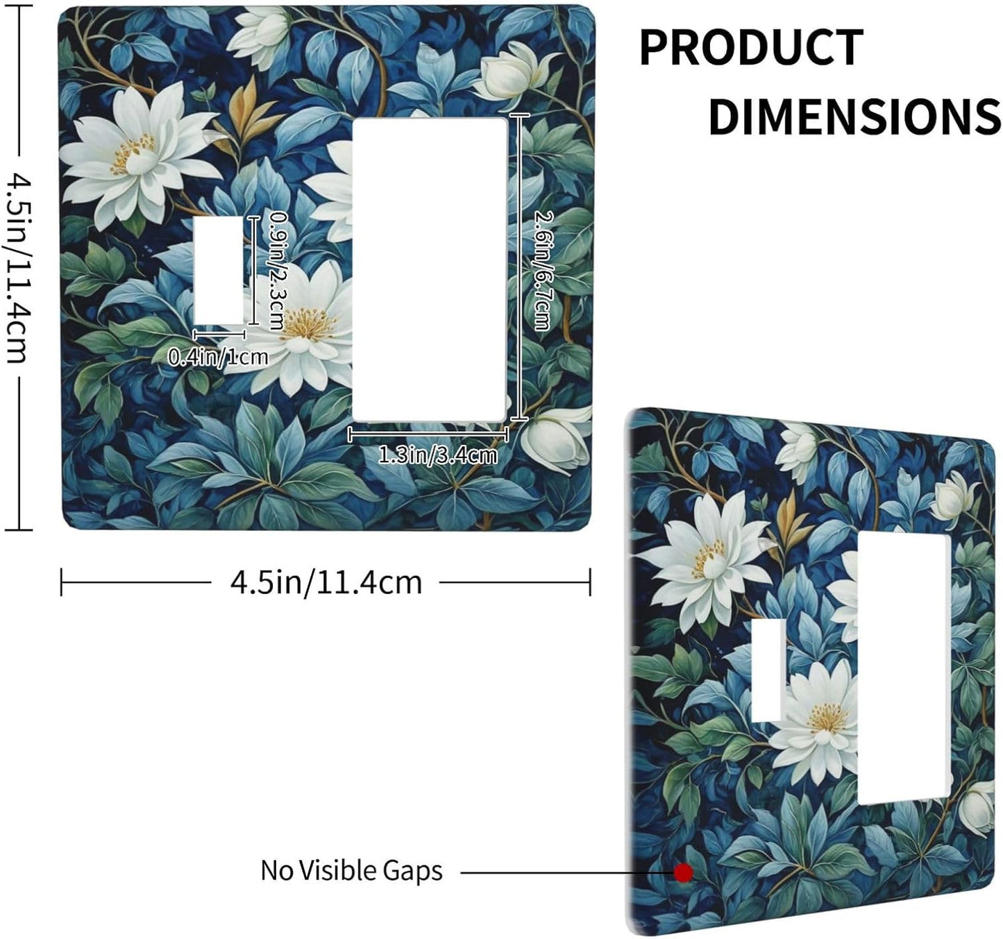 White Flowers Green Leaves Light Switch Covers 2 Gang Single Toggle Rocker Combination Wall Plate Cover Electrical Faceplate Decorative Switchplate for Farmhouse Living Decor