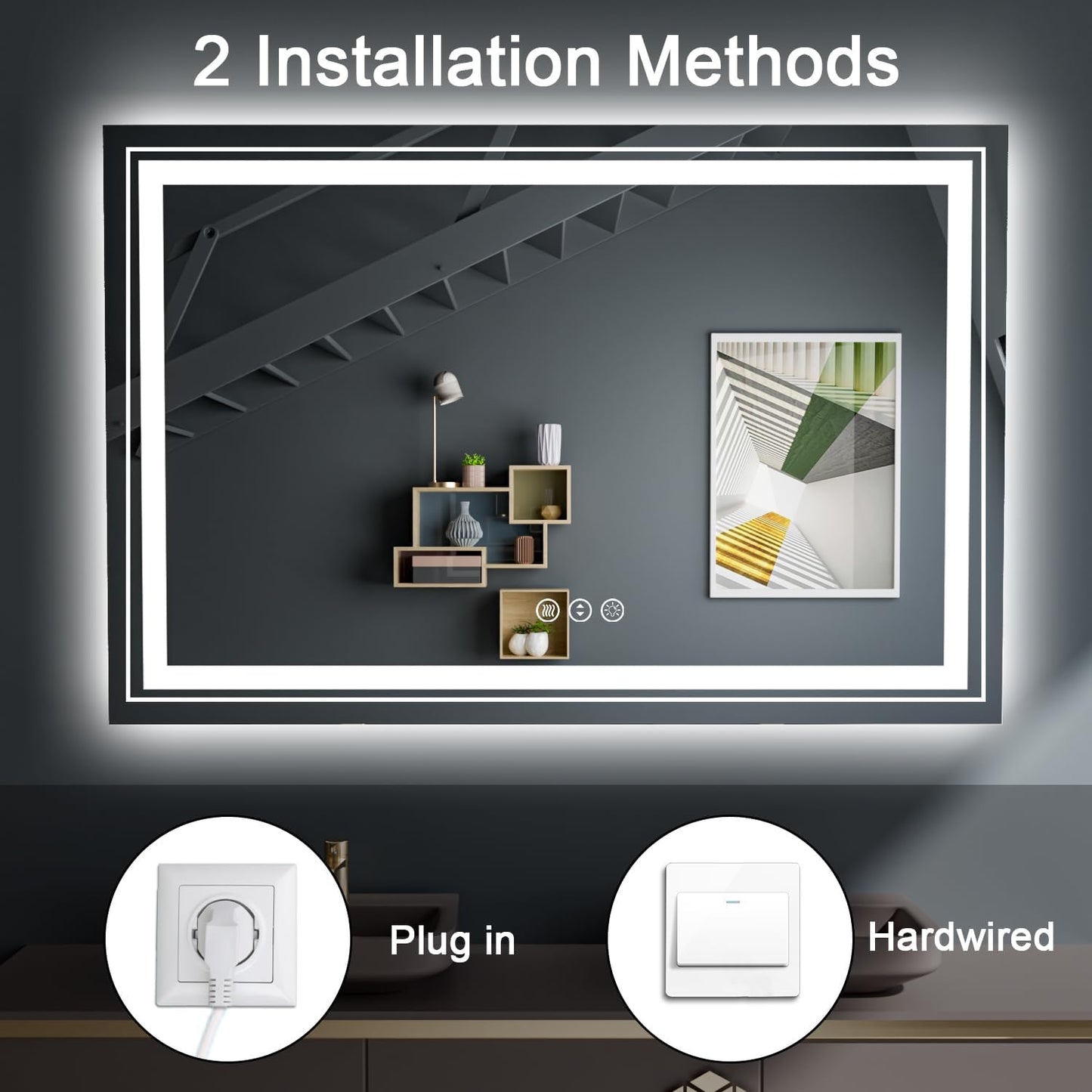27x19 LED Bathroom Mirror with Front and Backlight, Dimmable Lighted Bathroom Vanity Mirror with Anti-Fog, Memory Function,Tempered Glass(Horizontal/Vertical)