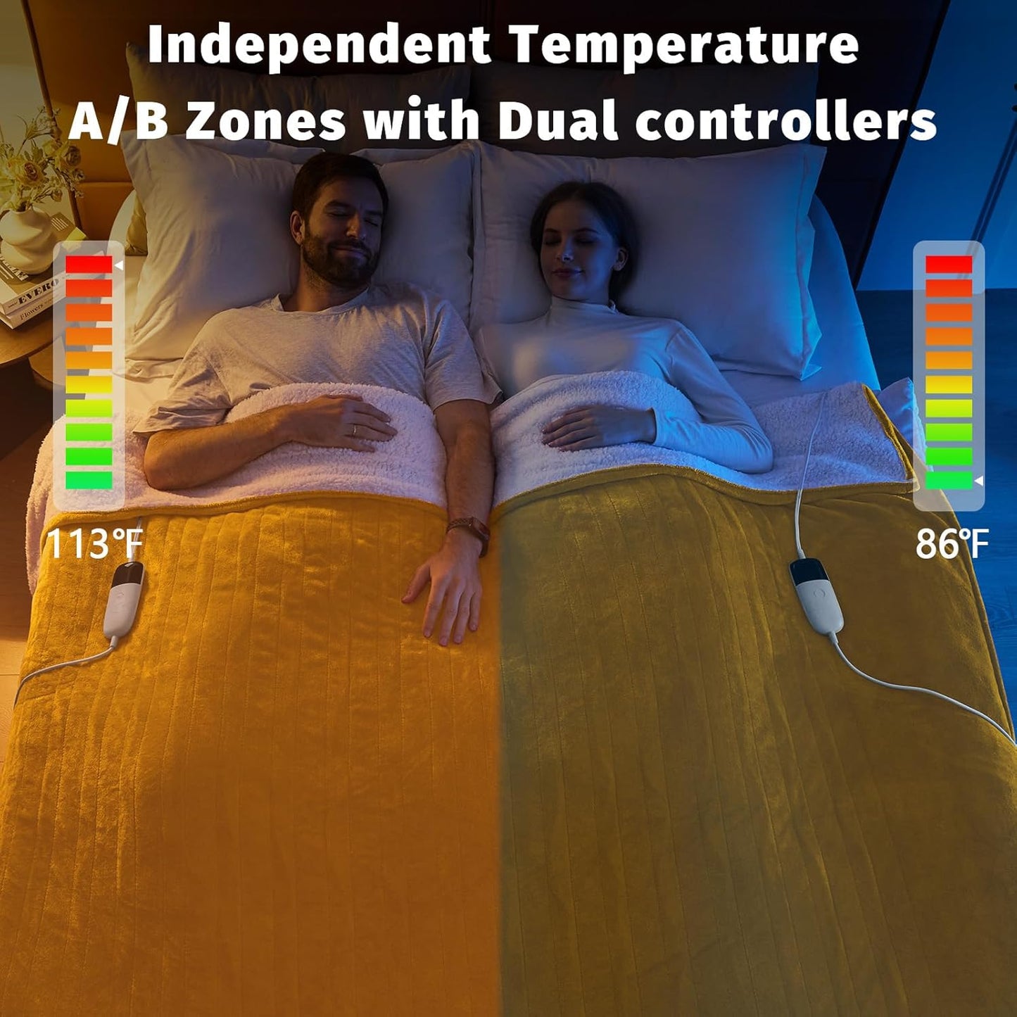 Heated Electric Blanket King Size - 90" x 100" Heating Blanket with Dual Control, 10 Heating Levels & 8 Hours Auto Off, Soft Warm Flannel Blanket, Christmas Birthday Gifts for Senior Grandma