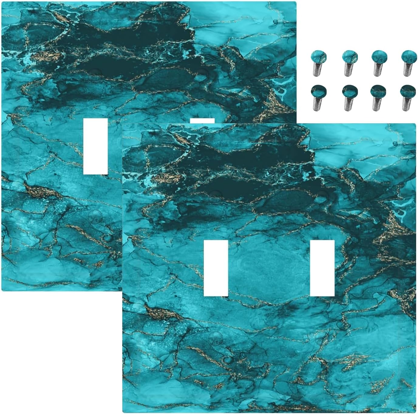 Decorative Light Switch Plate Covers Modern Abstract Turquoise Blue Marble Texture 2 Gang Wall Plate Double Toggle Double Light Switch Covers for Bathroom Home Decor （2 Pack）