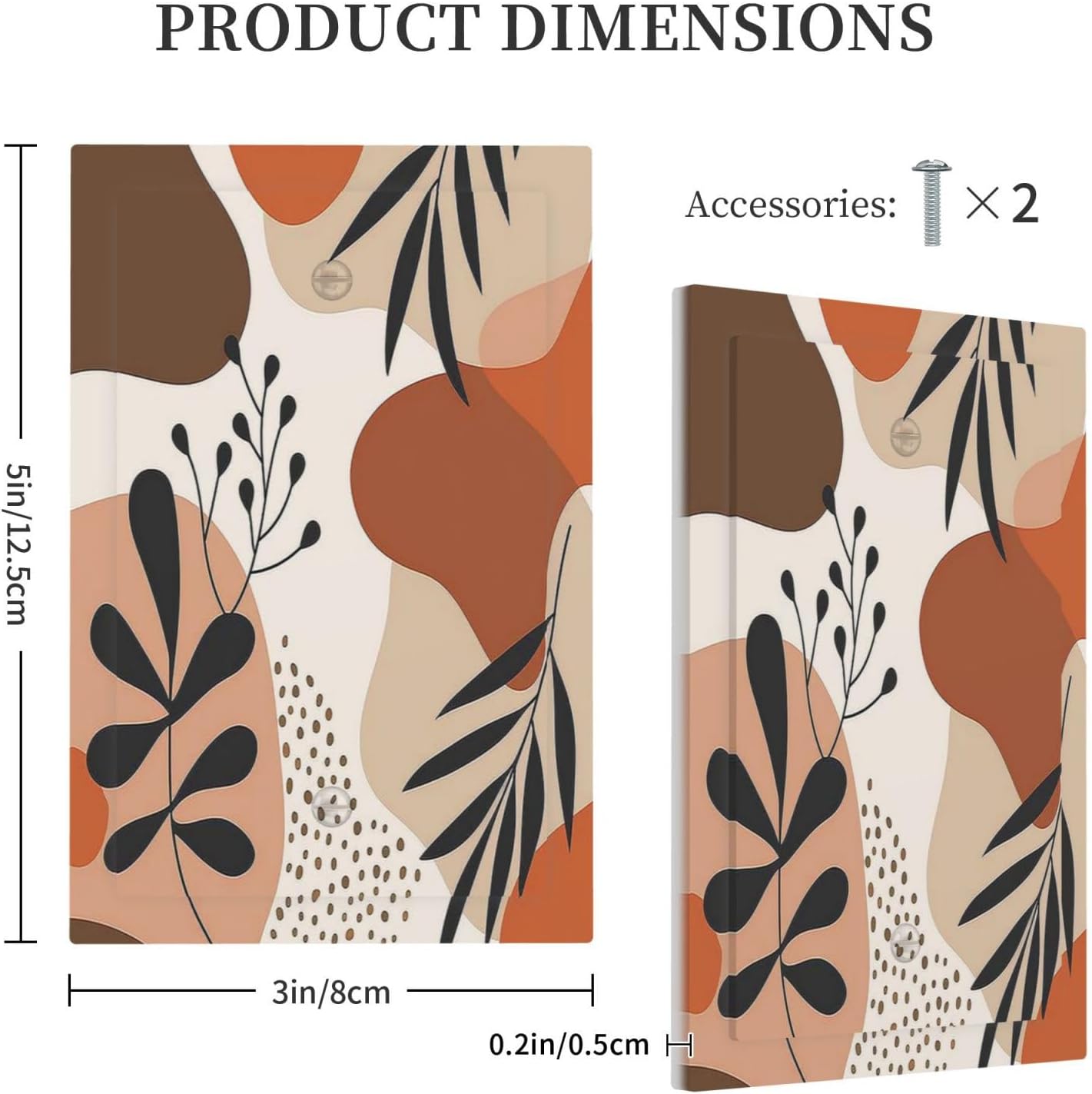 Light Switch Cover Plate Boho Botanical Orange Green Beige Minimalist 1 Gang No Device Blank Electrical Wall Plates Faceplate Decorative Switch Plate for Bedroom living Room Decor