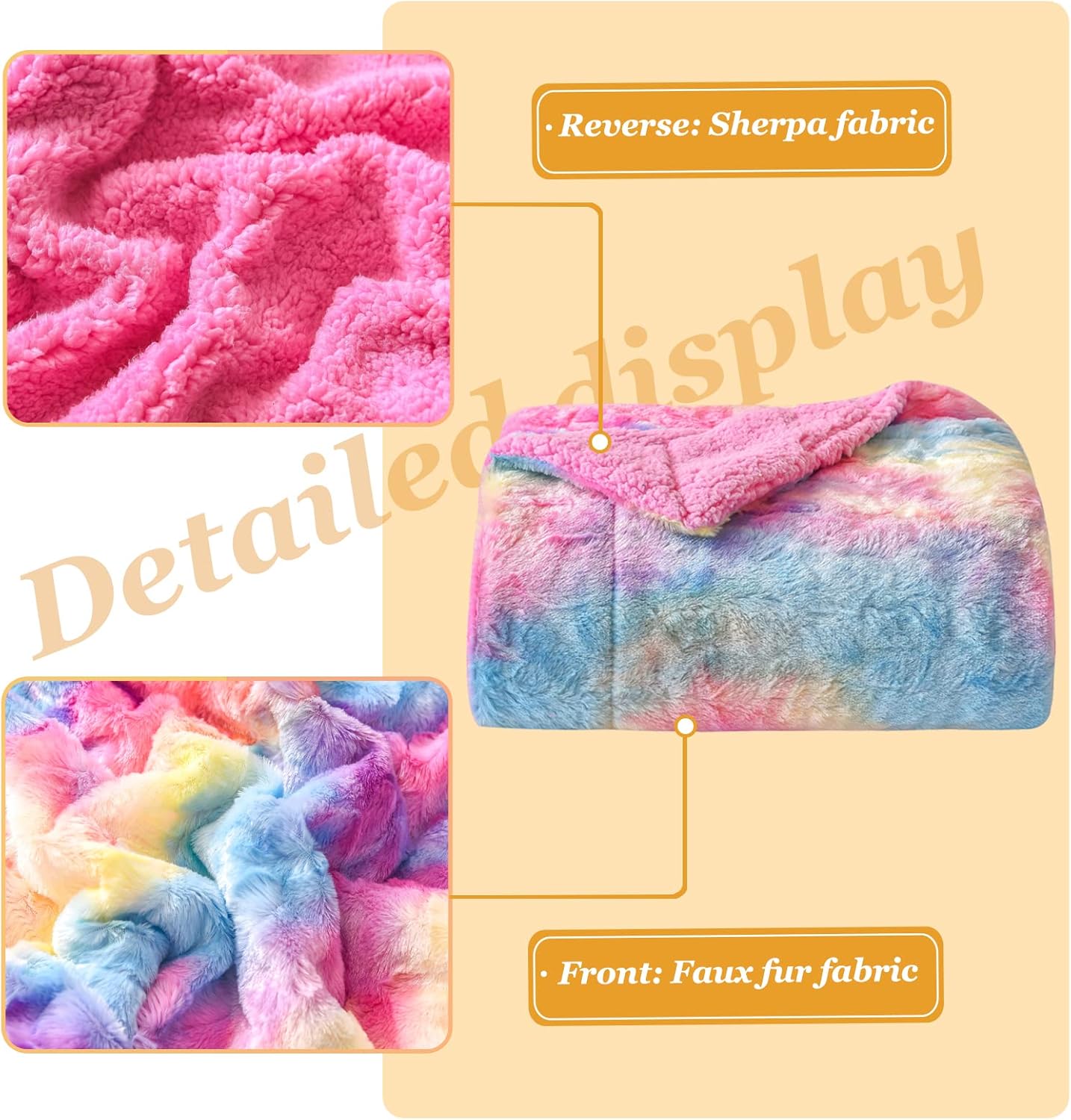 NEWCOSPLAY Super Soft Faux Fur Throw Blanket for Couch Dark Rainbow Sherpa Fuzzy Plush Warm Blanket for Sofa Bed (Dark Rainbow, Throw(40"x50"))