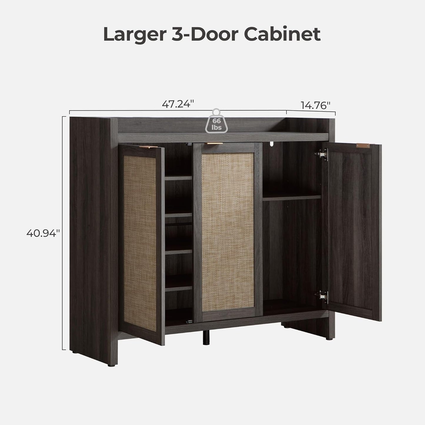 SICOTAS Shoe Storage Cabinet, 30 Pairs Rattan Shoe Cabinet Storage for Entryway, 6-Tier 41" Tall Large Shoe Cabinet, Boho Farmhouse Cabinet with Doors for Entryway Hallway Living Room, Black Oak