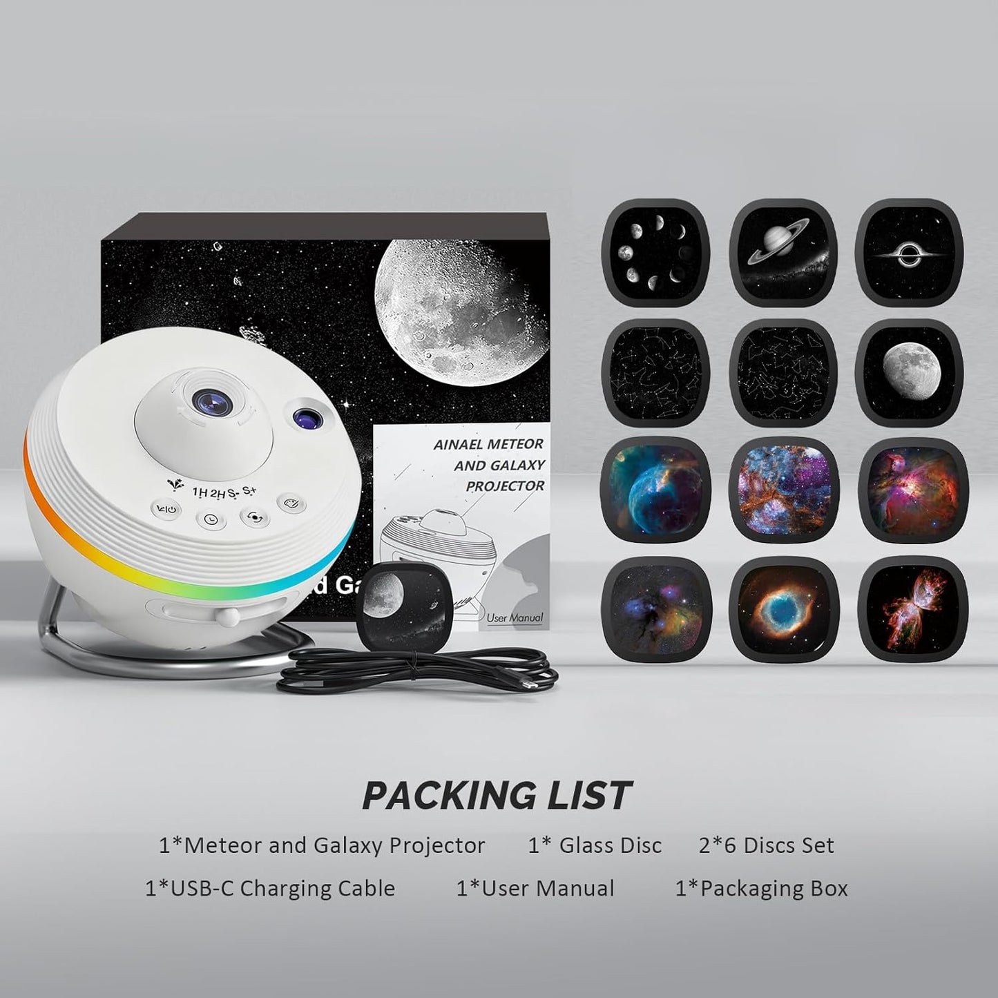 Galaxy Projector, Star Projectors Home Planetarium Space Ceiling Starry Sky Night Light with Light Strip, Meteor and Galaxy Projector & 2 Films Set for Kid Adult Gift