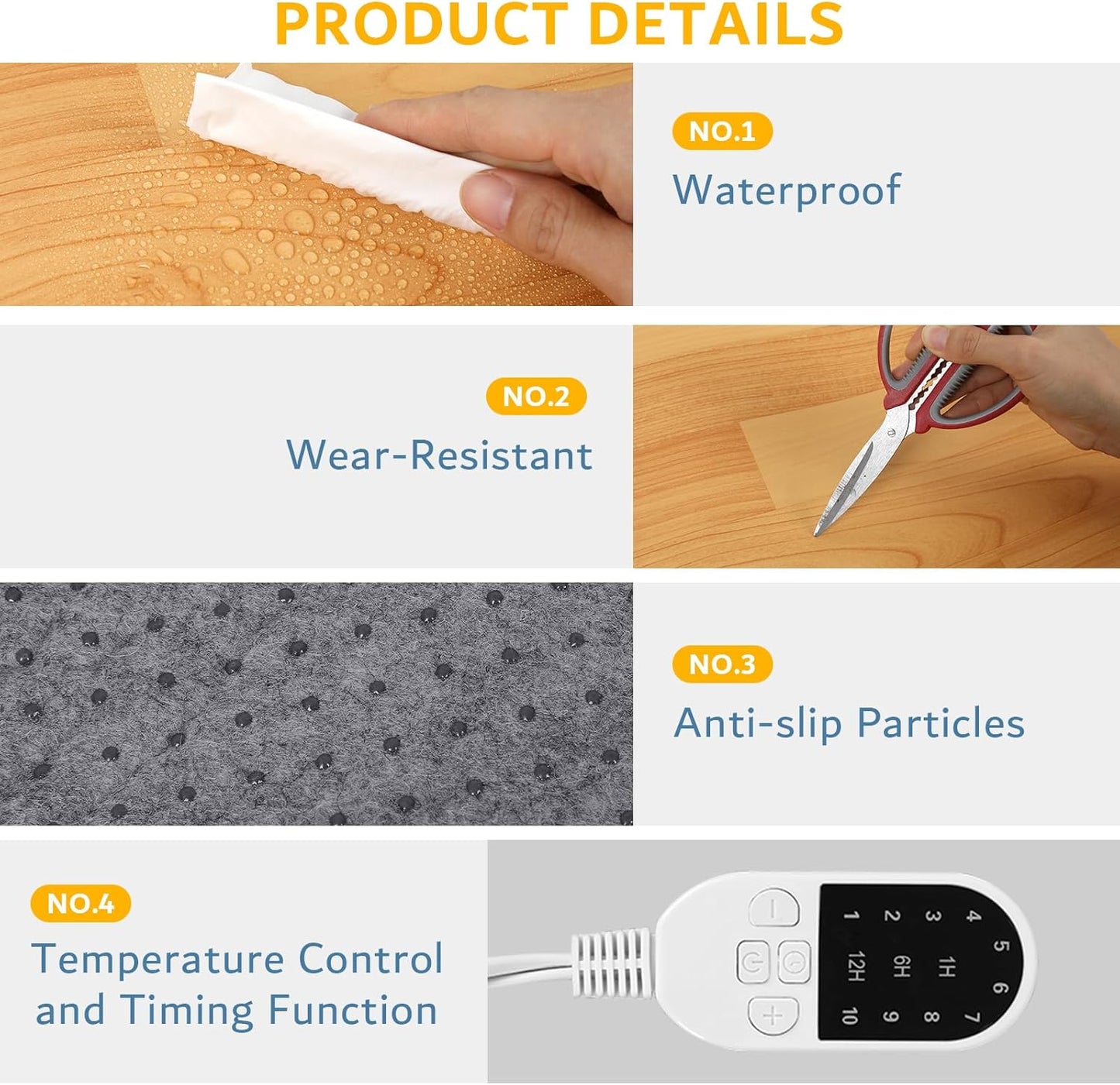 PVC 110V Heated Floor Mat Heater for Foot Warmer Under Desk 31.5 x 20 Inch Carbon Crystal Wood Stripe Electric Heating Carpet Pad Energy Saving Indoor Heated Rug for Home Office House Brown