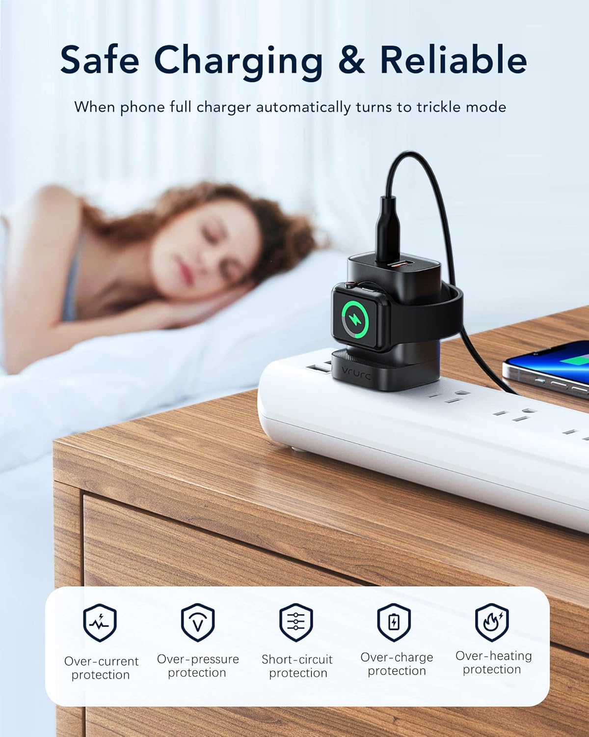 VRURC Charger for iPhone & Apple Watch, 20W USB C Fast Charging Block, 3-in-1 Compact Travel Adapter with 2 Port for iPhone 17/16/15/14/13, Wireless Magnetic for iWatch SE/11/10/9/8/7/6/5/4-Black