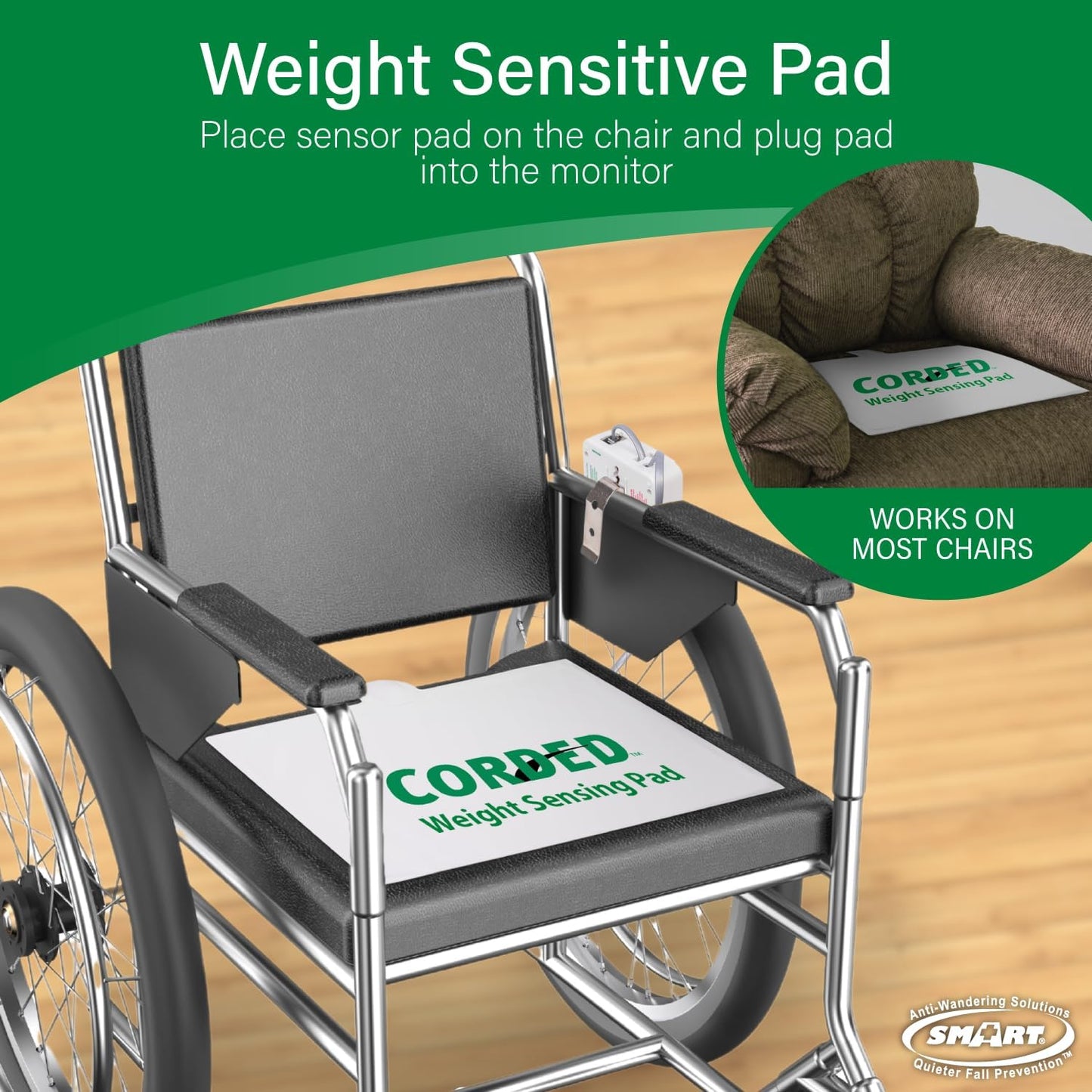 Smart Caregiver Chair Exit Alarm System for Fall and Wandering Prevention – Know When They get up - Weight Sensing Chair Pad for Automatic Motion Detection for Elderly