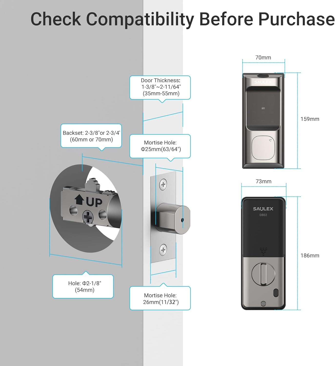 Saulex DB02 Smart Lock, Built-in Wi-Fi,5-in-1 Keyless Entry Front Door Lock, Keypad Deadbolts with App Control, Easy Installation,Auto-Unlock.