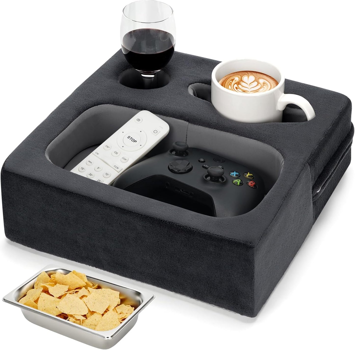 Couch Cup Holder, Couch Caddy, Couch Drink Holder, Bed Cup Tray, Sofa Cup Holder Remotes Holder for Cups, Headphones, Snacks and Phones, Use it on Car, Pack, Beach, RV, and More(Grey)