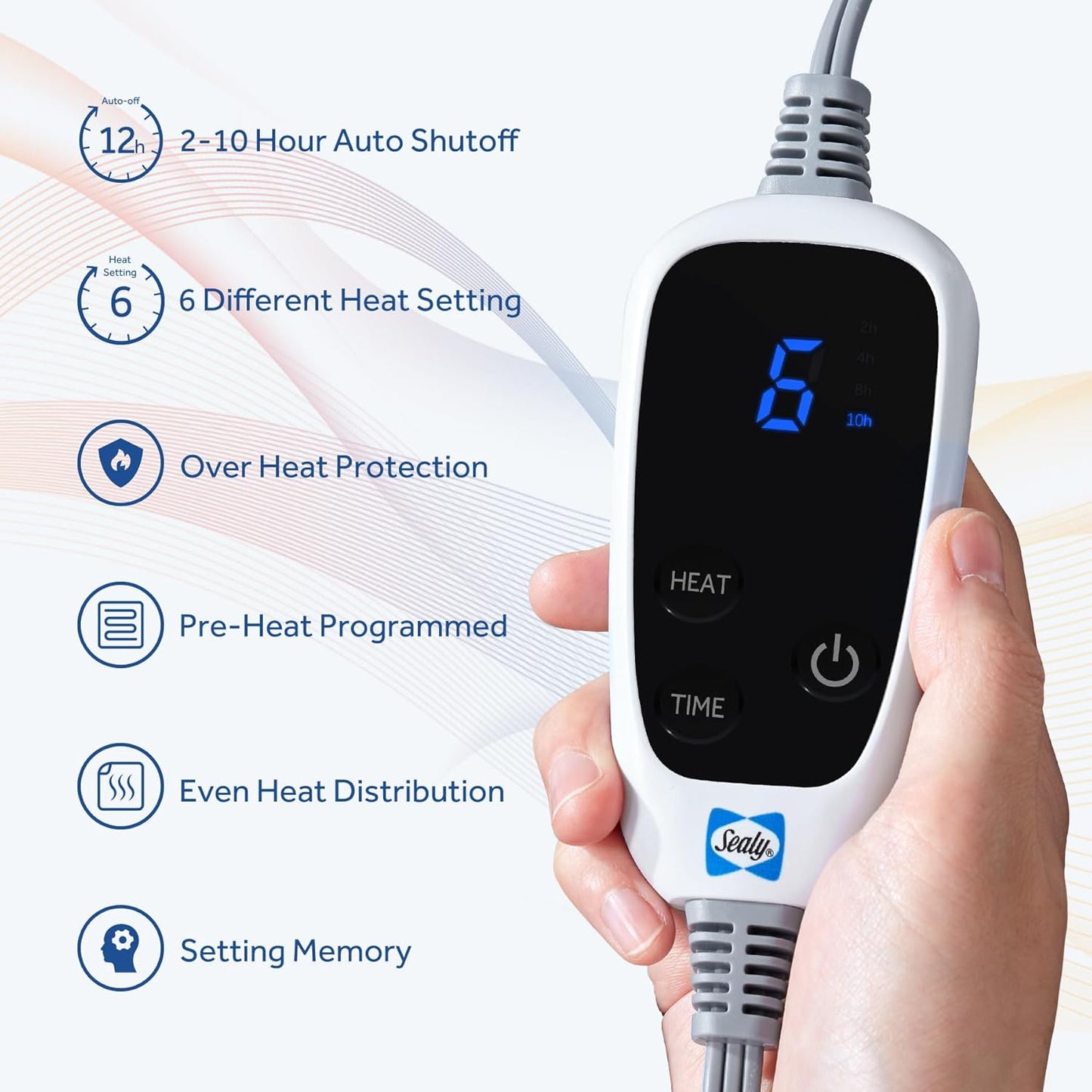 Sealy Electric Blanket Heated Throw 50"x60" Soft Double Sherpa Super Cozy with 6 Fast Heating Levels & 2-10 Hours Auto-Off, Over-Heat Protection, Machine Washable, Ivory