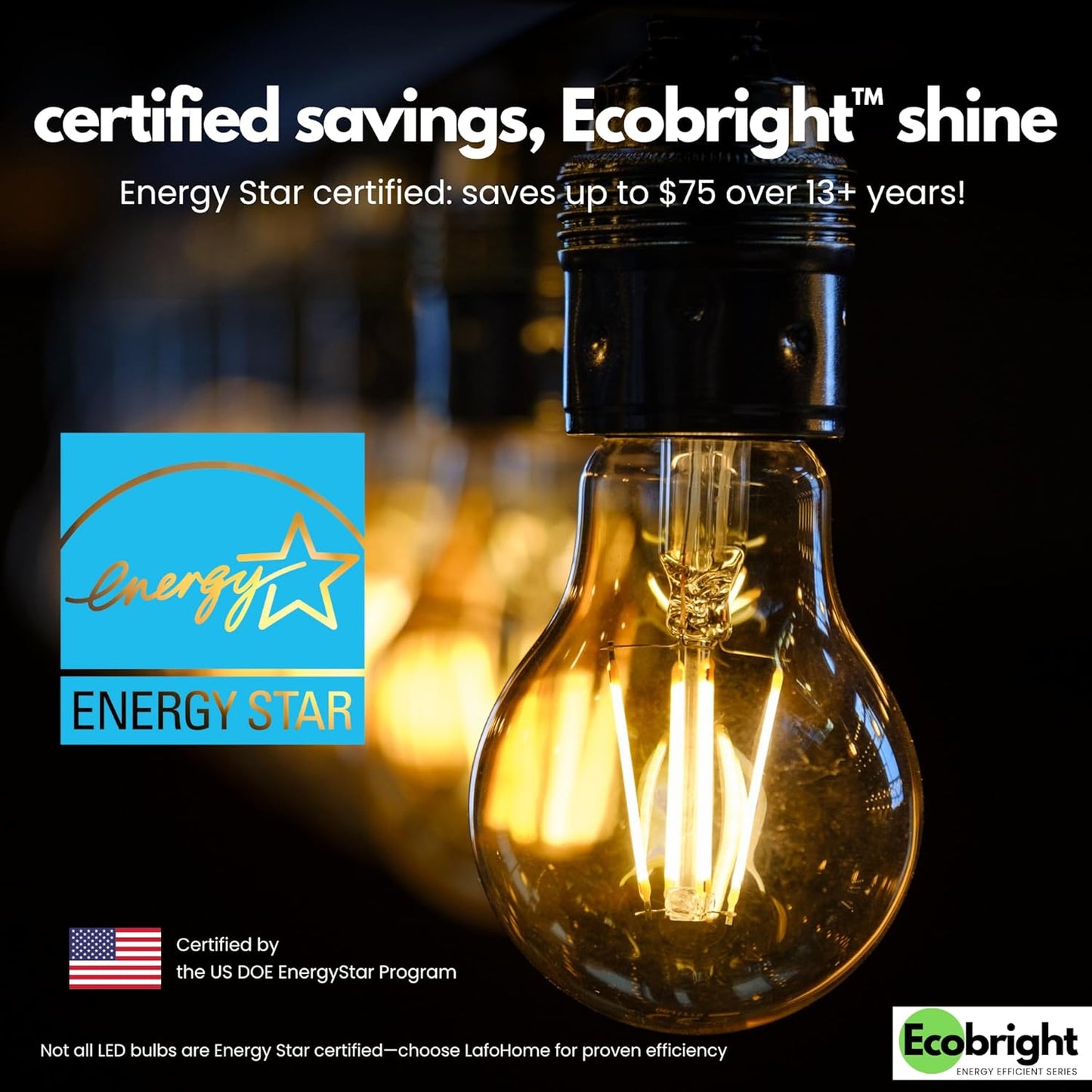 EcoBright 4PK Dimmable A19 LED Filament Bulb 40W Equivalent 5W E26 Base 450 Lumens CRI90 Flicker Free Clear Glass Energy Star Title 20 Warm White 2700K for Lamps Indoor Use