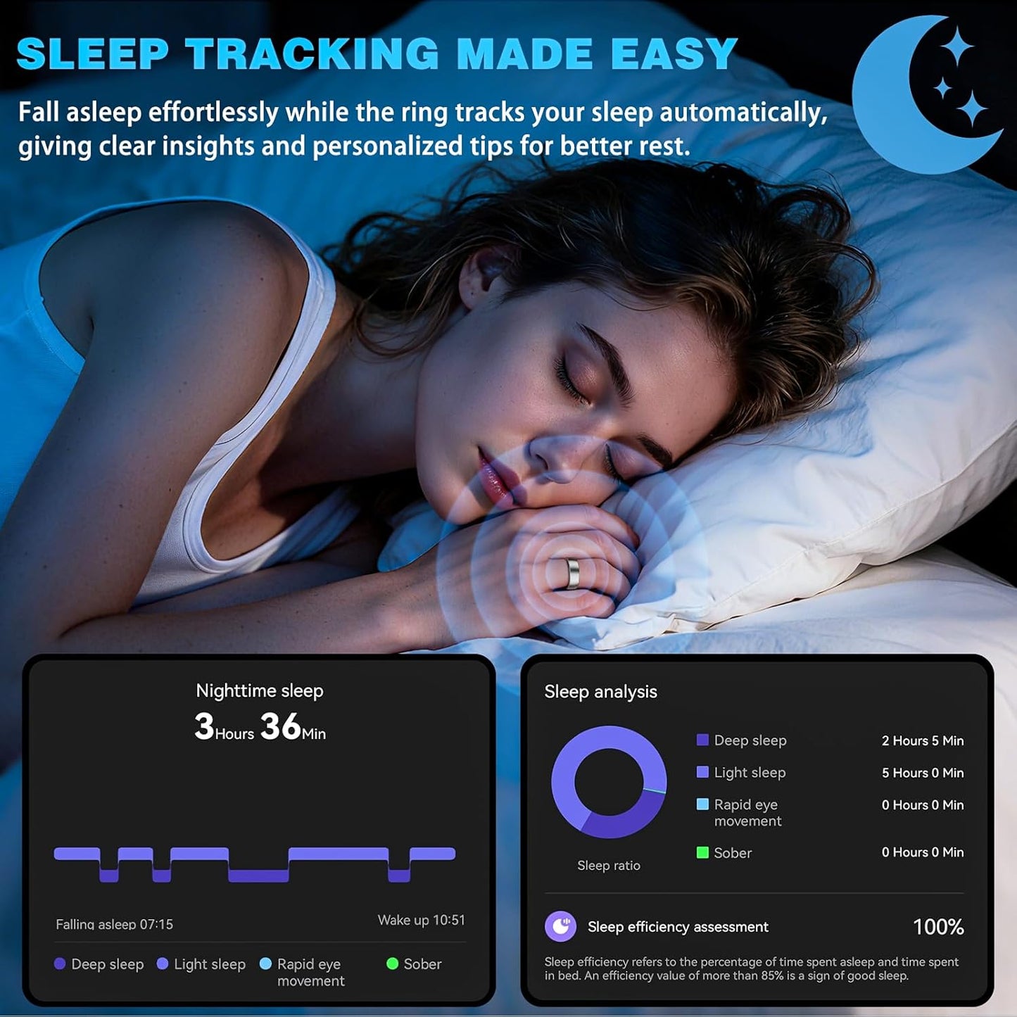 Smart Ring for Women Men, Fitness Ring with Heart Rate, SpO2, Sleep Monitoring, Pedometer Monitoring,IP68 Waterproof, No Subscription Fee(Silver 11)