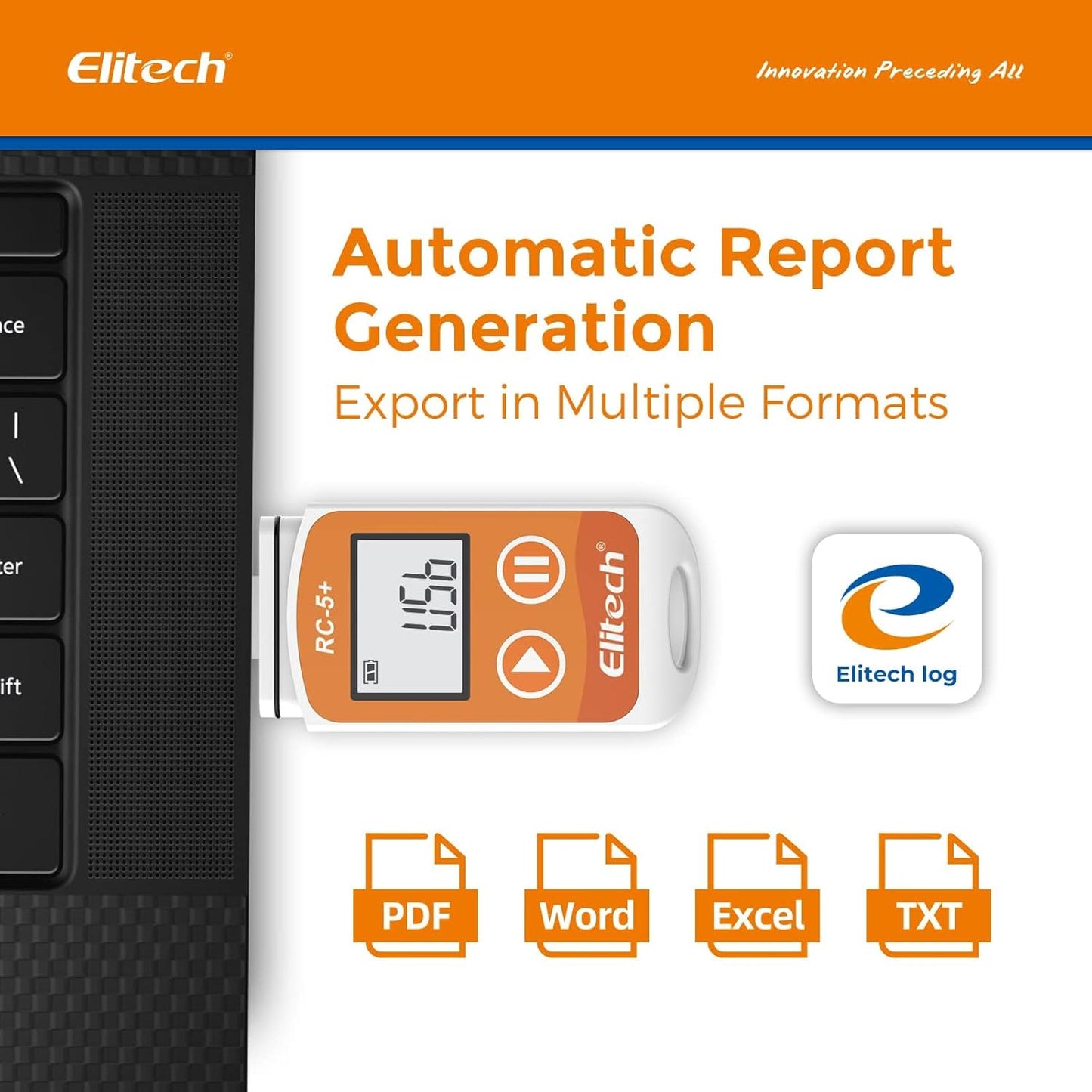 Elitech RC-5+ TE Digital PDF USB Temperature Data Logger Reusable Recorder Refrigerator Thermometer 32000 Points High Accuracy (Extra External Sensor)-10Pack