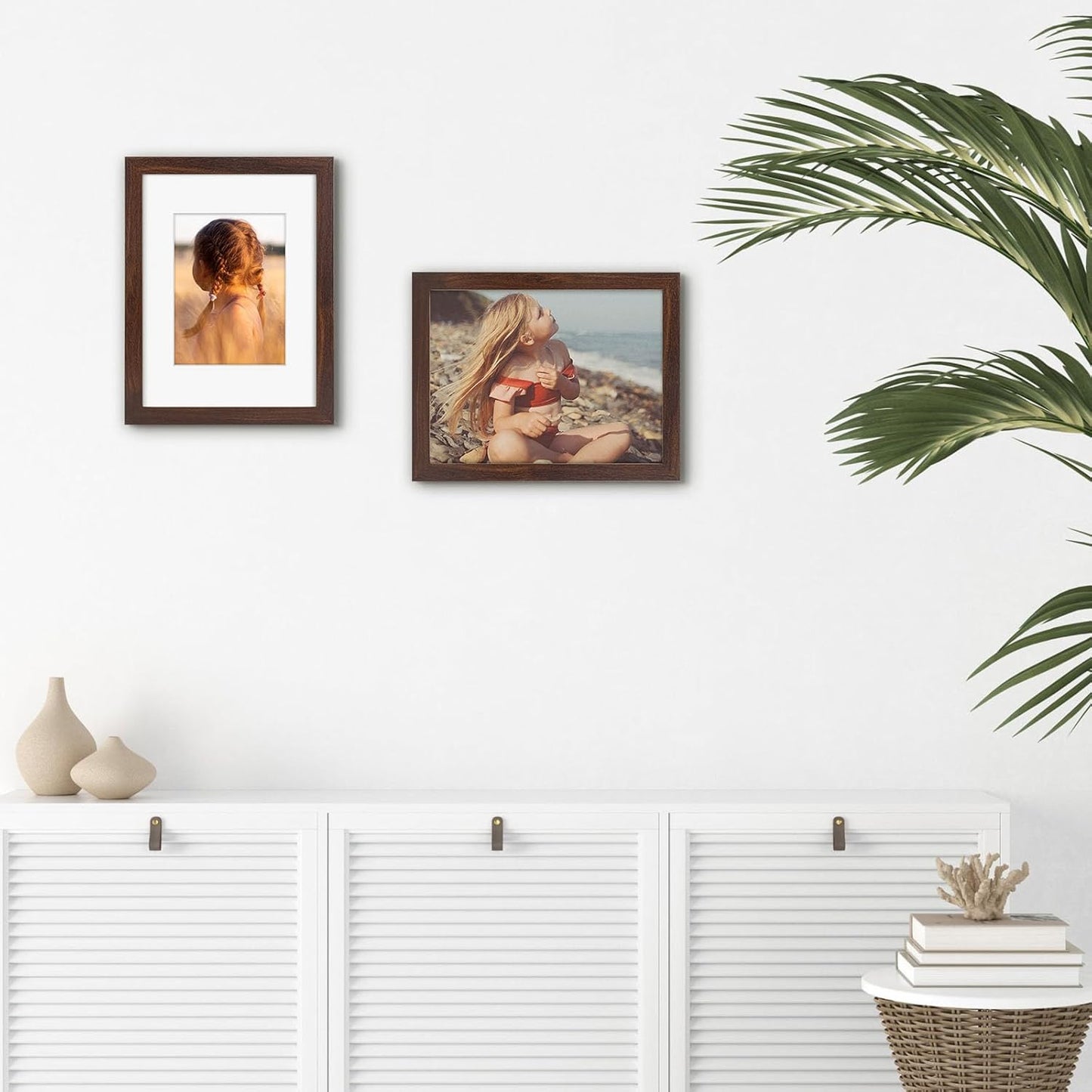 Golden State Art, 9x12 Picture Frame with Mat for 6x8 - High Definition Glass Wall Mounting Horizontal Vertical Display (Brown, 2 Pack)