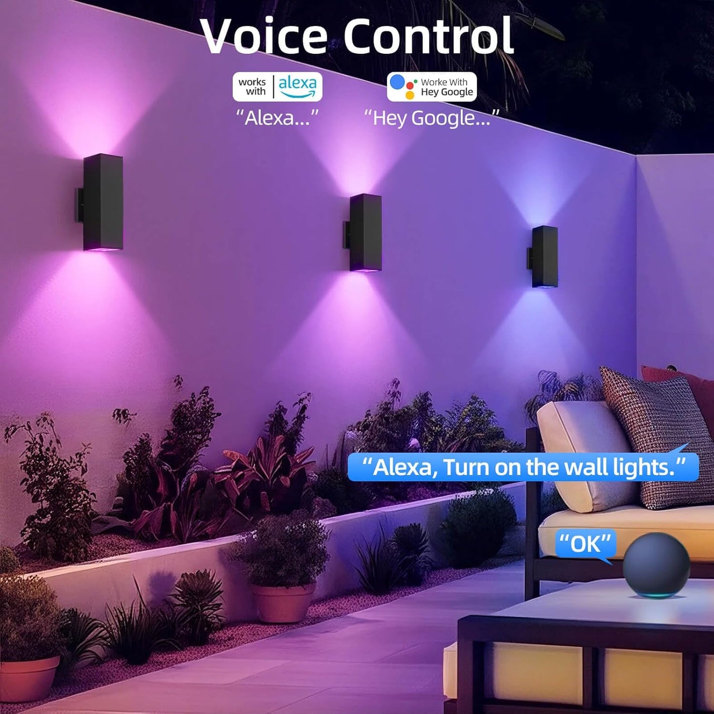 SHIMR Color Changing Outdoor Wall Lights 2 Pack, Ambiance Up and Down Lights Outdoor, Waterproof Square Smart Porch Lights WiFi APP Control Exterior Light Fixture Home Theater Lighting [ETL Listed]