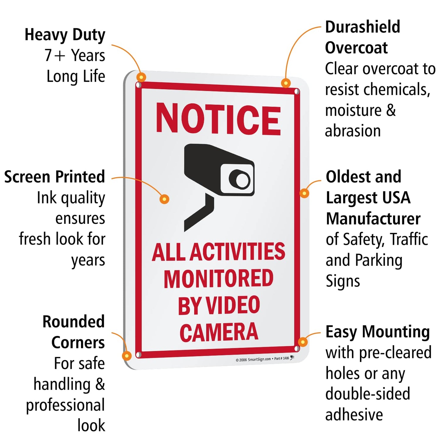 SmartSign 10 x 7 inch “Notice - All Activities Monitored By Video Camera” Metal Sign, 40 mil Laminated Rustproof Aluminum, Red, Black and White, Made in USA