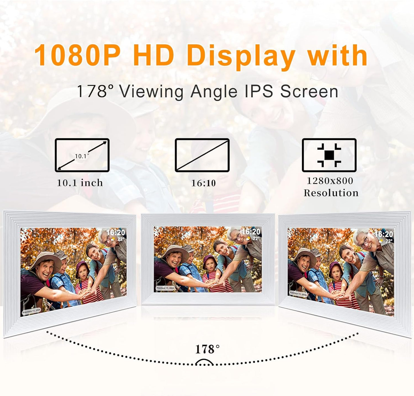 Frameo 10.1 Inch Smart WiFi Digital Photo Frame,Digital Picture Frame with 16GB Storage & SD Slot, Electronic Picture Frame IPS Touch Screen with Auto-Rotate, Frameo Digital Frame WiFi - White