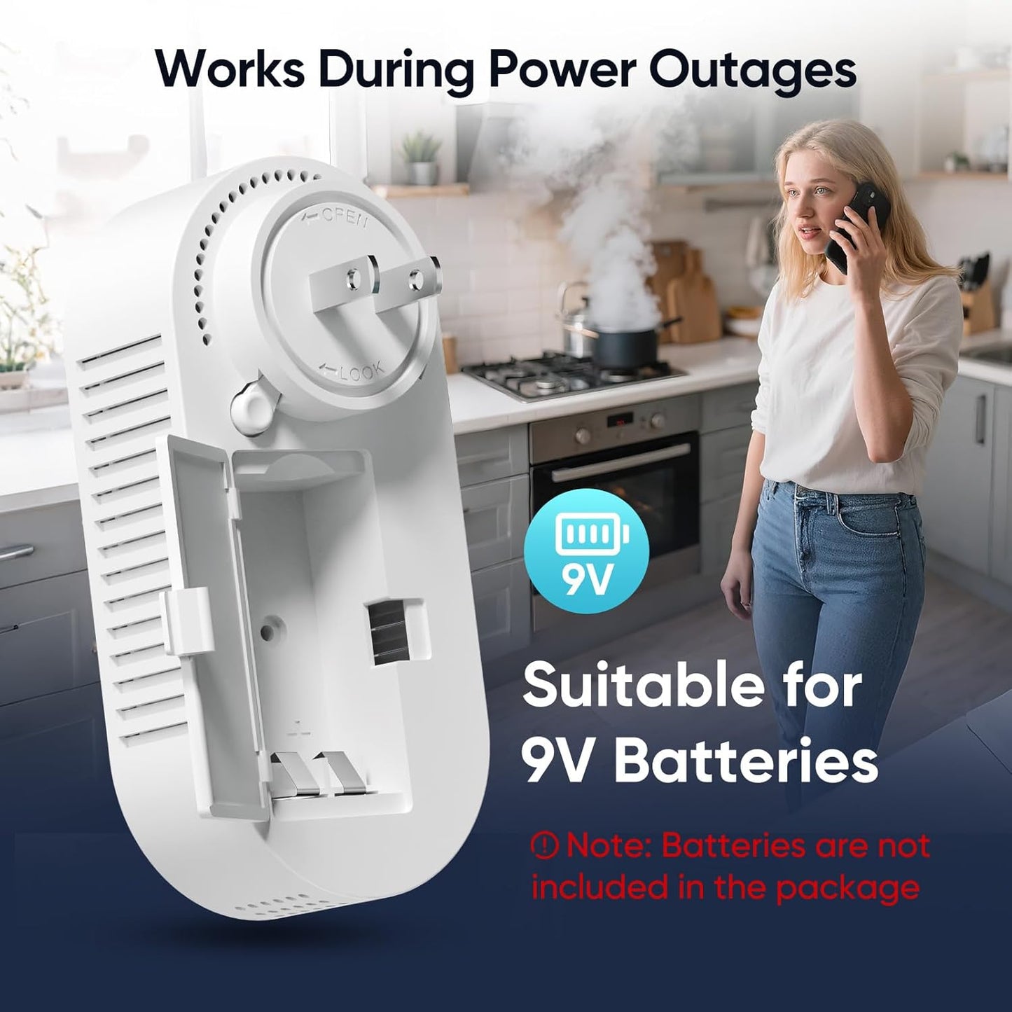 Carbon Monoxide Detectors & Natural Gas Leak Detector - 5-in-1 Carbon Monoxide Detectors Plug in - with Battery Backup - Brightness & Volume Adjustment for Home/RV//Hotel/Travel/Camping (White)