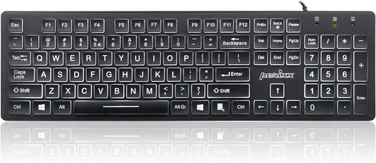 Perixx PERIBOARD-317 Wired Backlit USB Keyboard, Big Print Letter with White Illuminated LED, US English Layout,Black