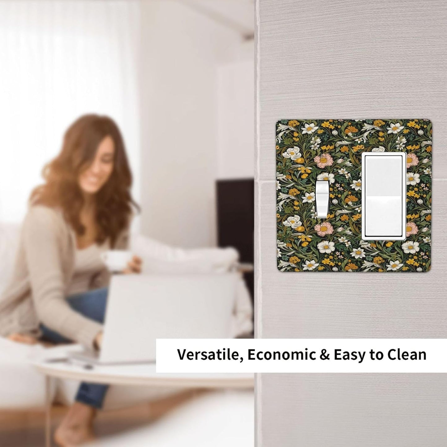 Decorative Outlet Covers Rustic Green Leaf White Daisy Yellow Floral 2 Gang Wall Plate Single Toggle 1 Rocker Light Switch Cover Switch Plate Covers Faceplate for Bedroom Home Decor