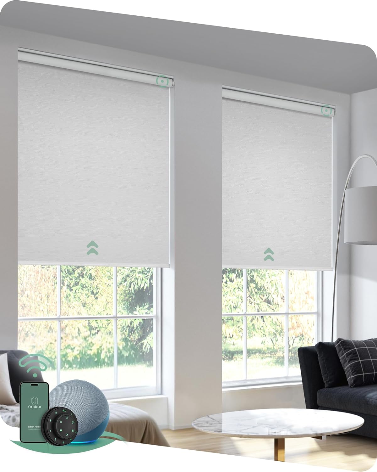 Yoolax Motorized Blinds with Remote, Blackout Smart Blinds for Windows Motorized Roller Shades, Automatic Window Blinds Directly Compatible with Alexa Electric Blinds (Jacquard White, 22" W x 72" H)