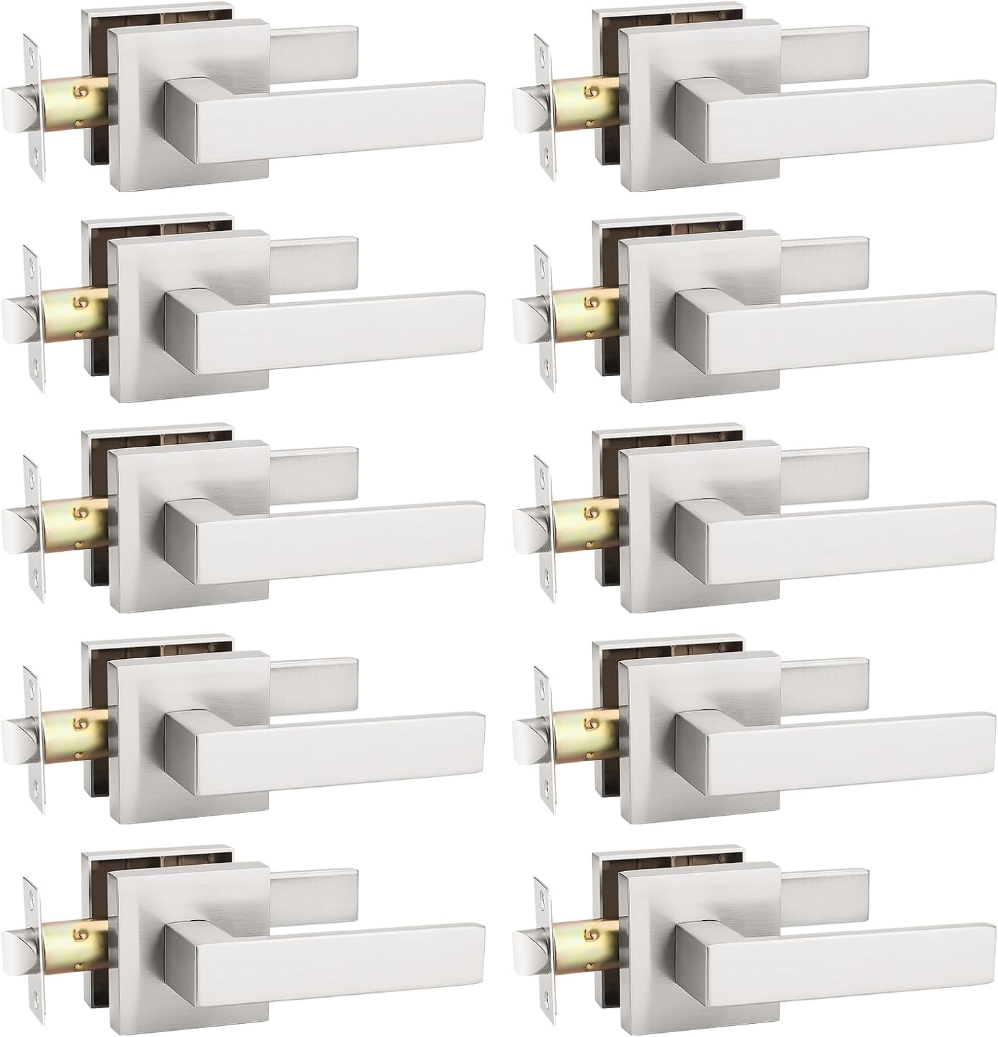 KNOBWELL 10 Pack Interior Door Knob Brushed Nickel, Closet Door Handle Passage Hallway Door Lever, Heavy Duty Indoor Door Handle(No Lock)