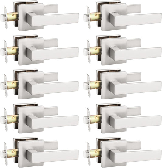 KNOBWELL 10 Pack Interior Door Knob Brushed Nickel, Closet Door Handle Passage Hallway Door Lever, Heavy Duty Indoor Door Handle(No Lock)