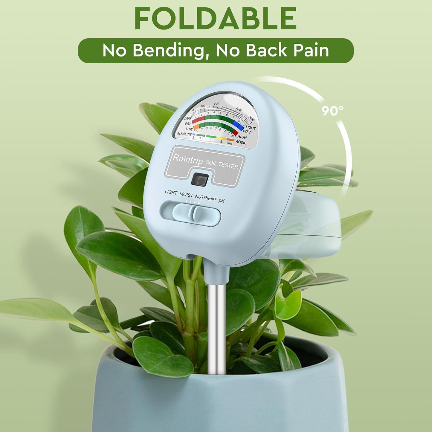 4-in-1 Soil Moisture Meter, Moisture Meter for Plants, Soil Ph Meter, Tester for Moist, Light, Nutrients, pH, Great for Garden, Lawn, Farm, Indoor & Outdoor Use，No Battery Required, Blue