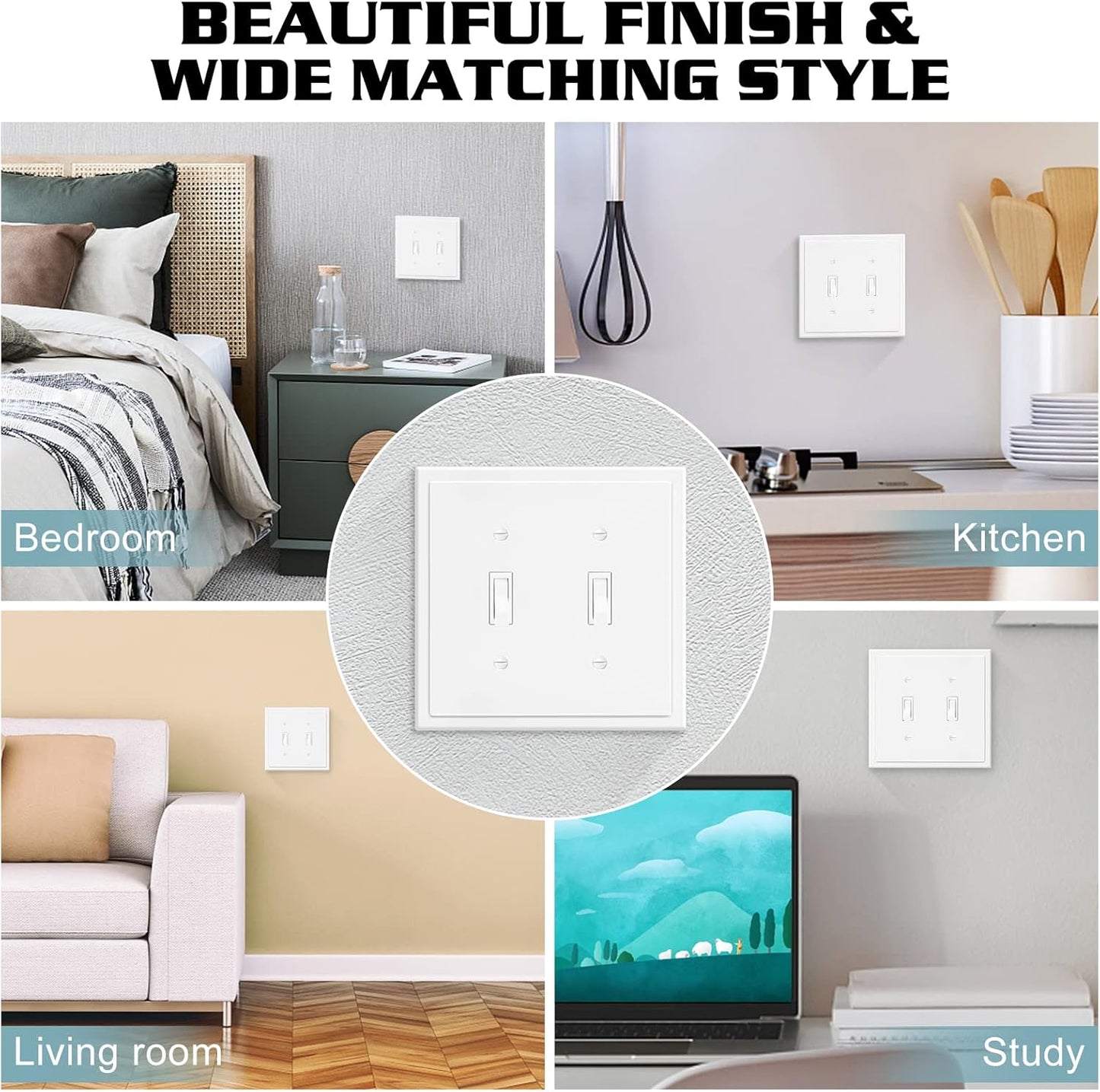 2-Gang Modern Edge Decorative Wall Plate Cover Switch Outlet Double Toggle Electrical Faceplate for Light Switches, Smart Switch, GFCI, Dimmers, Receptacle, USB Outlet (4 Pack, Double Toggle)