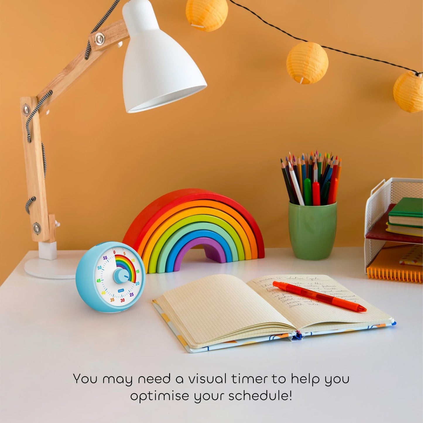 Visual Timer for Kids, 60-Minute Countdown for Classroom Office Kitchen, Desk Timer Kids Time Management Tools with Silent Operation, Pomodoro Timer Rainbow Pattern(Blue)