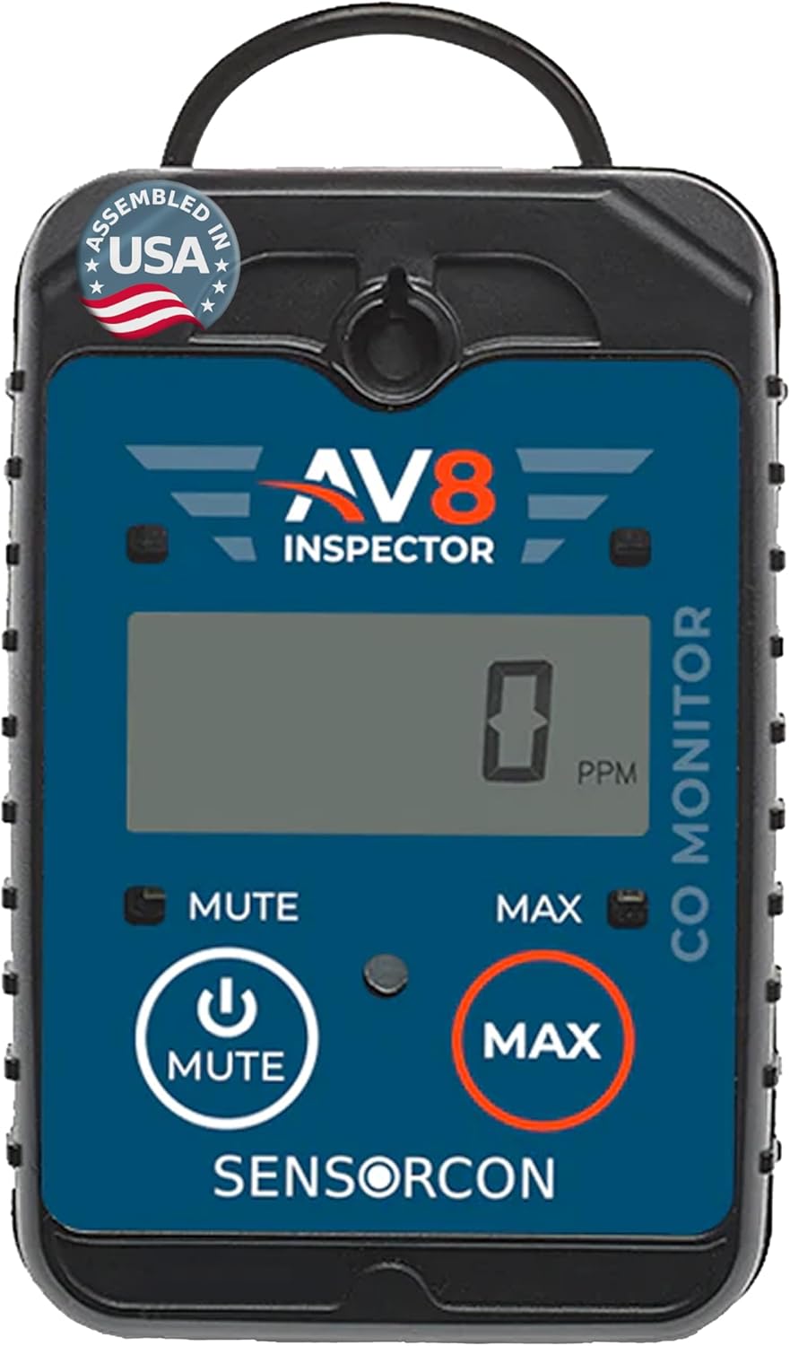 AV8 Inspector Portable Carbon Monoxide Detectors for Aviation – Professional-Grade Digital Carbon Monoxide Monitor with Visual and Audio Alarms